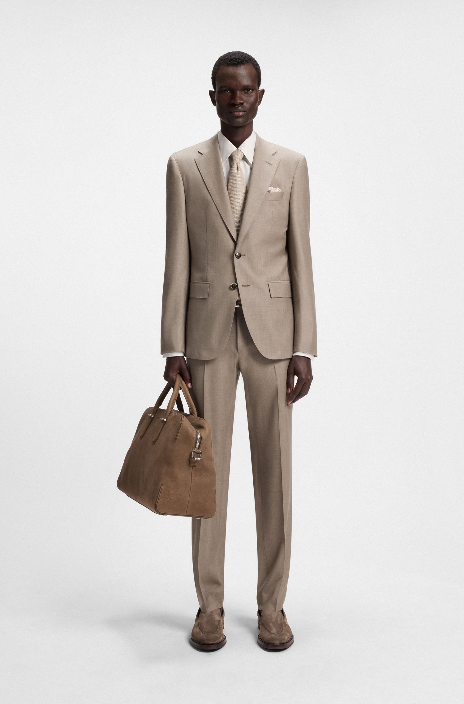 BOSS - Bộ suit 2 món đồ dáng slim fit len nguyên chất