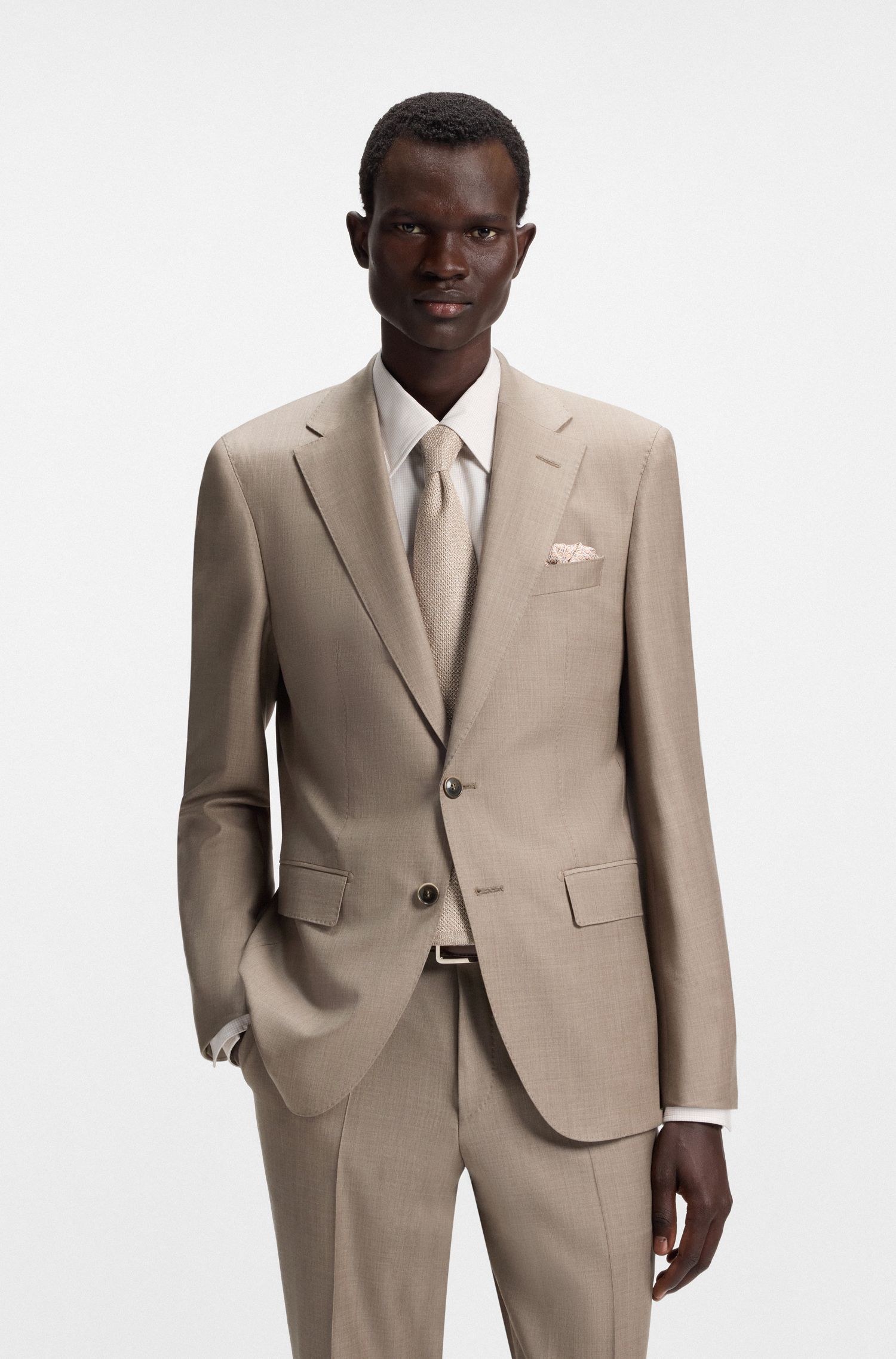 BOSS - Bộ suit 2 món đồ dáng slim fit len nguyên chất