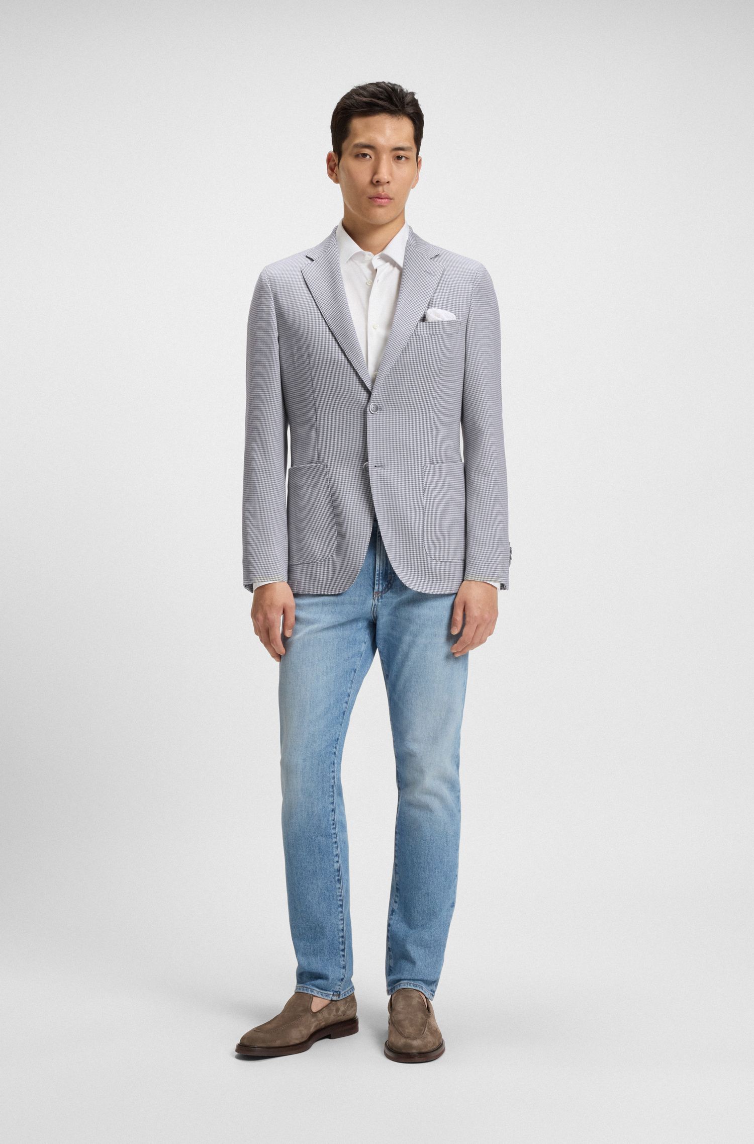 BOSS - Áo blazer dáng slim fit vải len