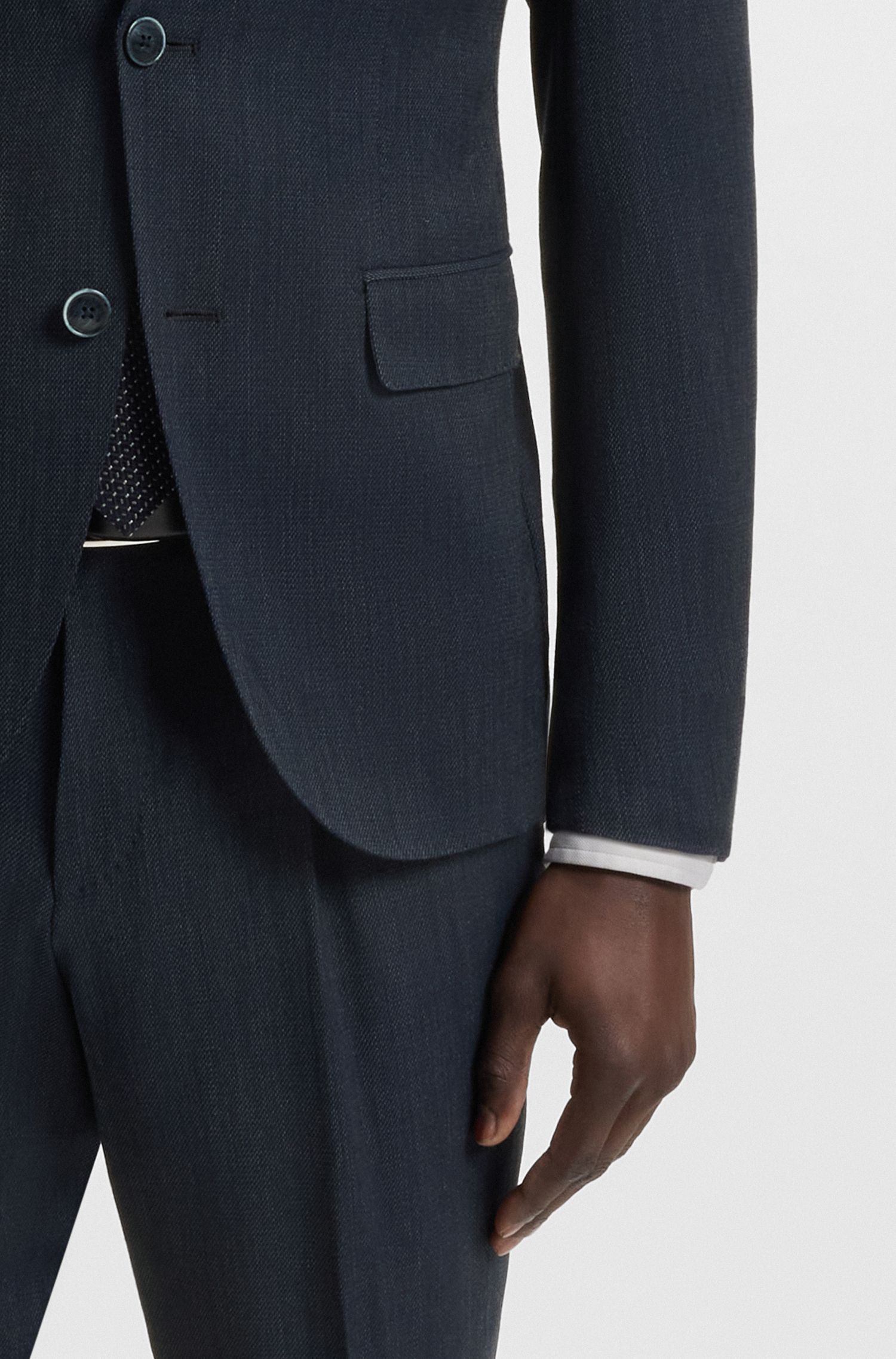 BOSS - Bộ vest dáng ôm len lông cừu nguyên chất và lụa