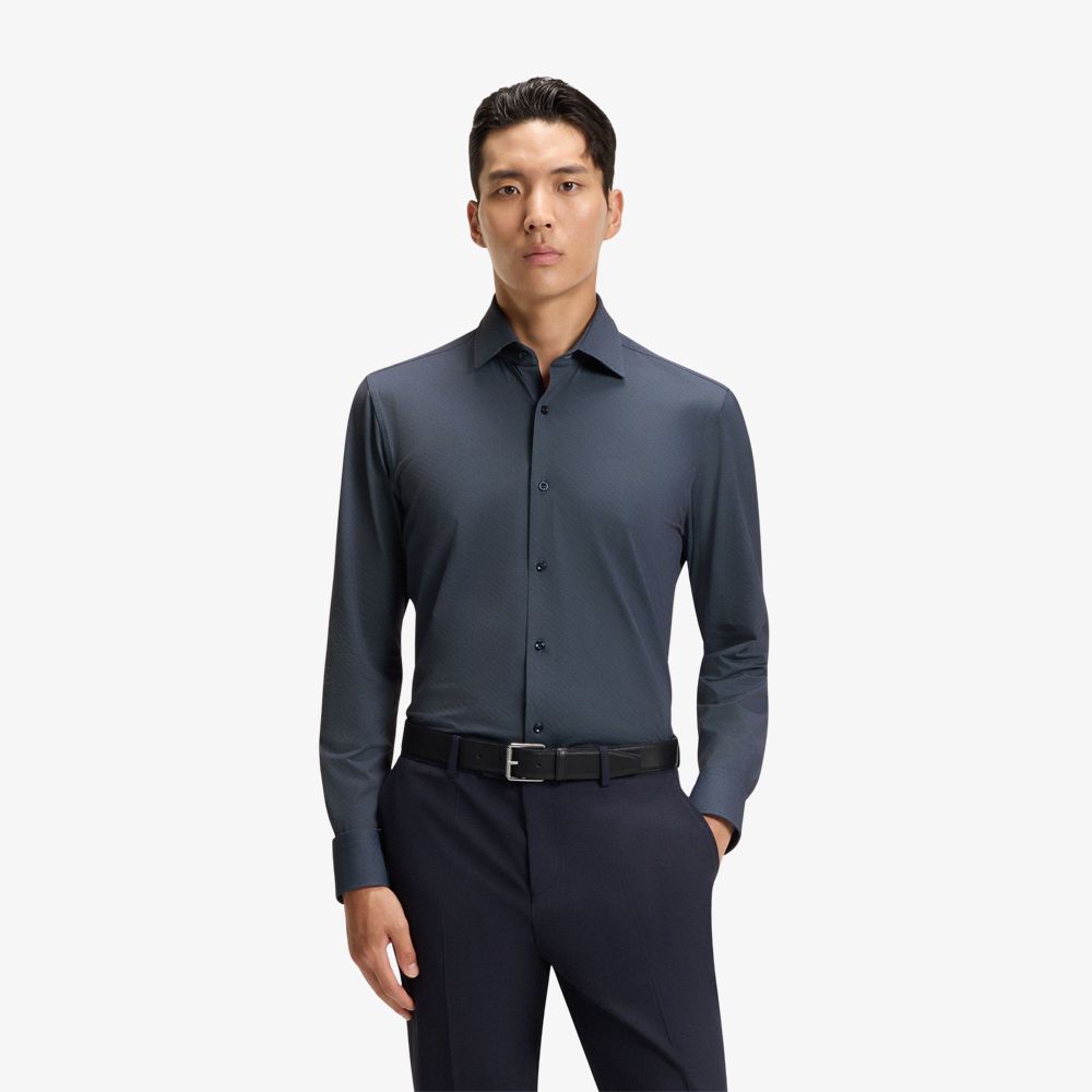 Áo sơ mi dáng slim fit vải cotton twill co giãn hiệu năng in họa tiết
