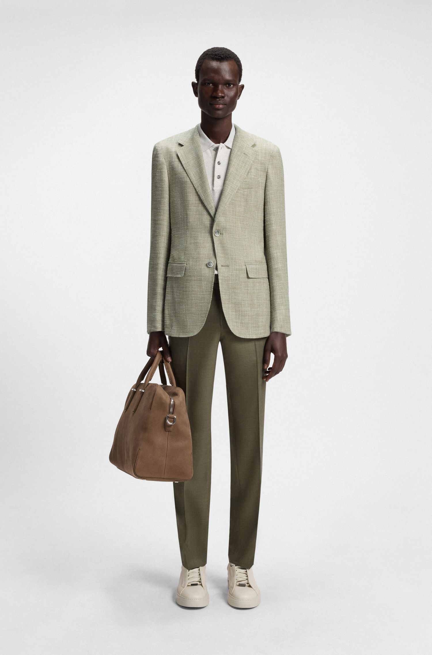 BOSS - Áo blazer dáng regular fit vải len họa tiết nhỏ