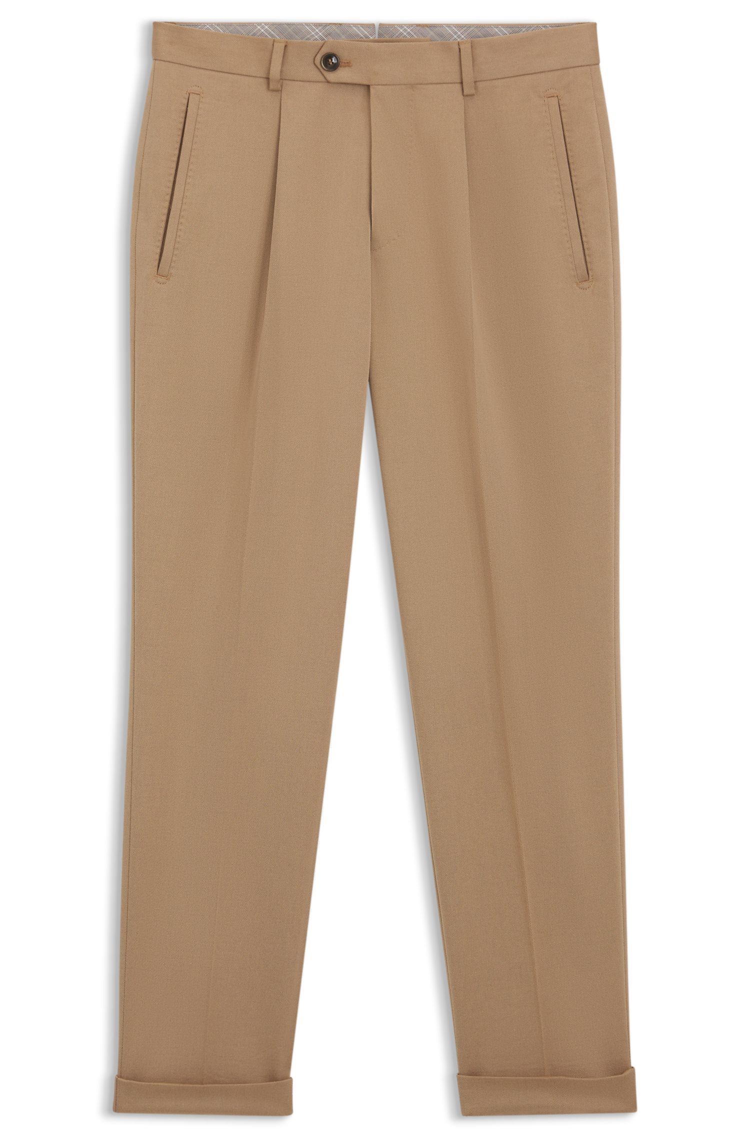 BOSS - Quần âu dáng relaxed fit vải cotton twill pha