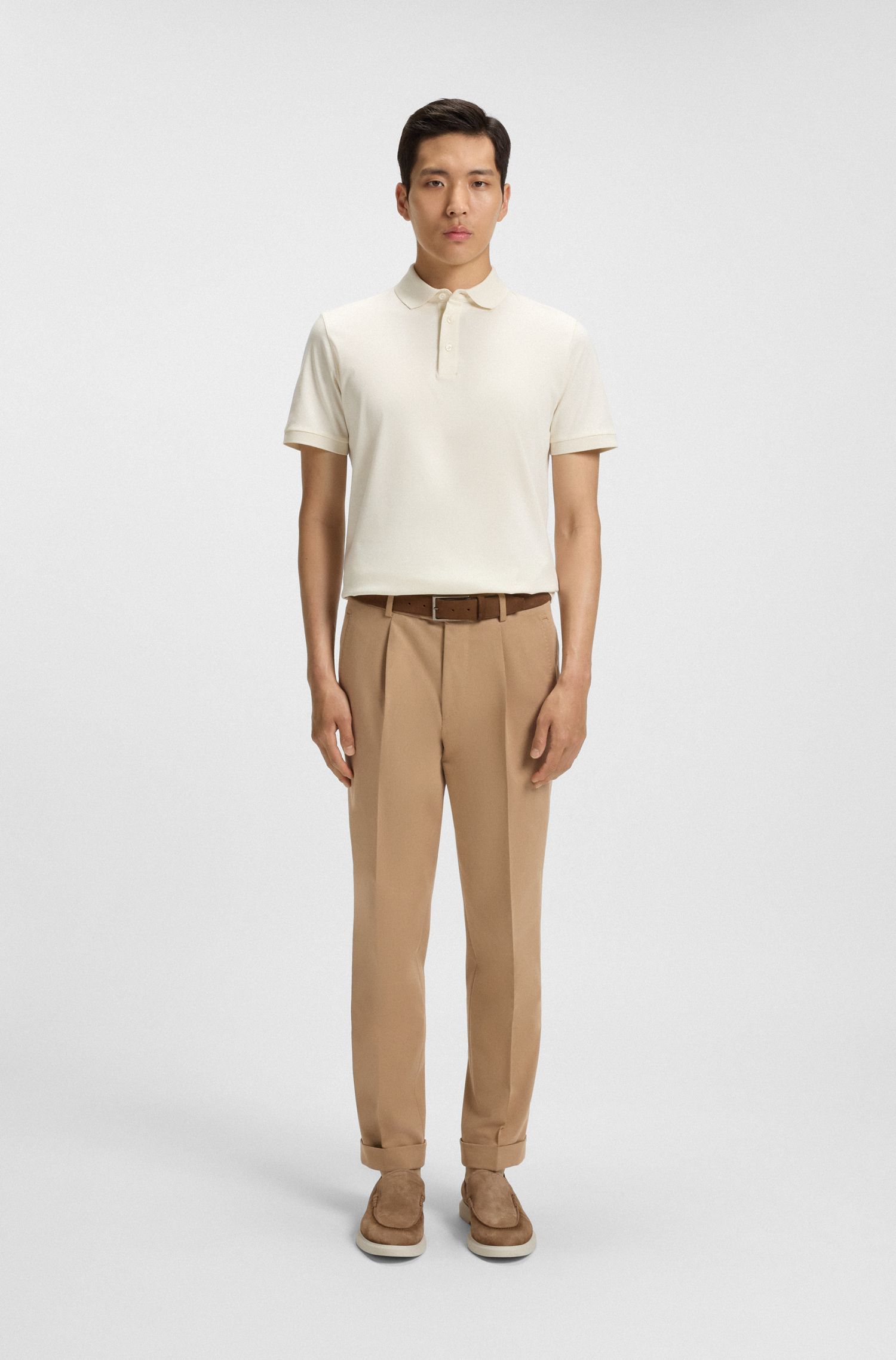 BOSS - Quần âu dáng relaxed fit vải cotton twill pha