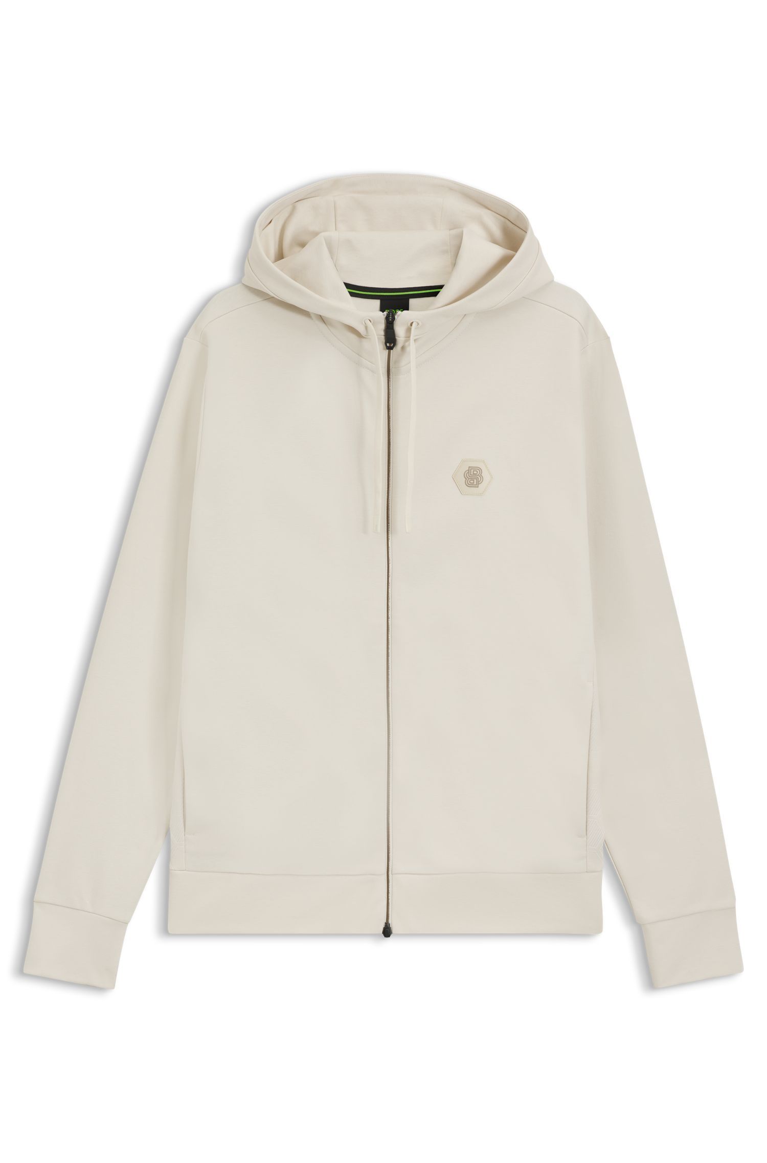 BOSS - Áo hoodie dáng relaxed fit vải cotton pha với họa tiết Double B monogram