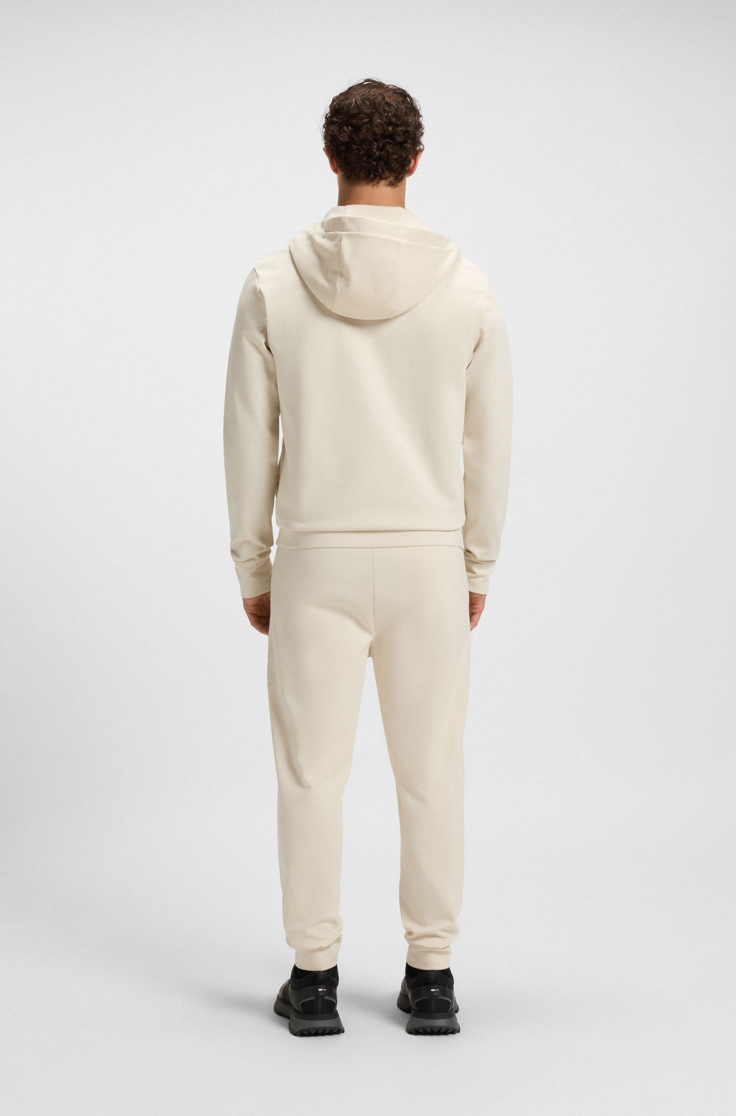 BOSS - Áo hoodie dáng relaxed fit vải cotton pha với họa tiết Double B monogram