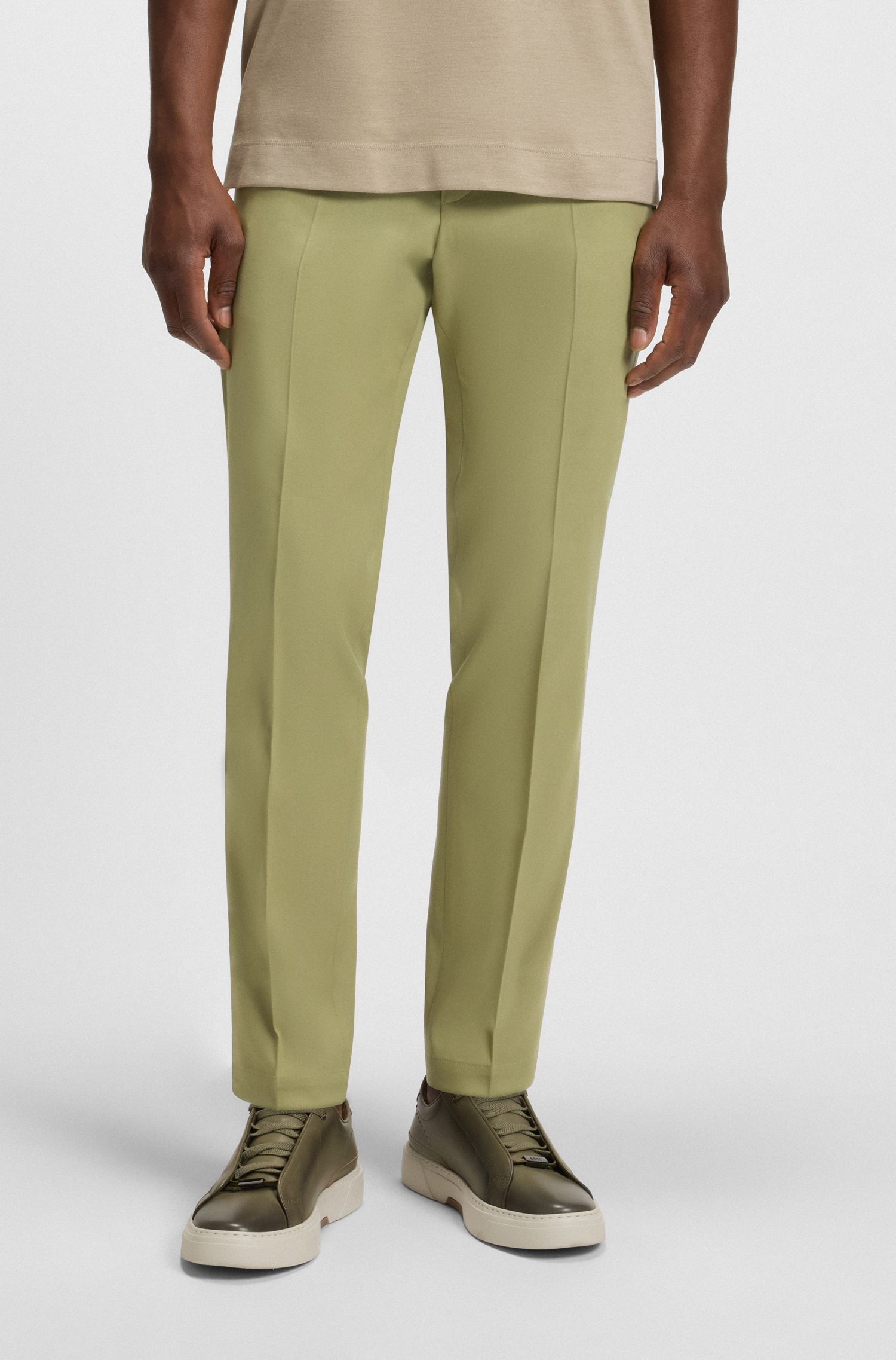 BOSS - Quần âu dáng slim fit vải cotton 2 mặt co giãn