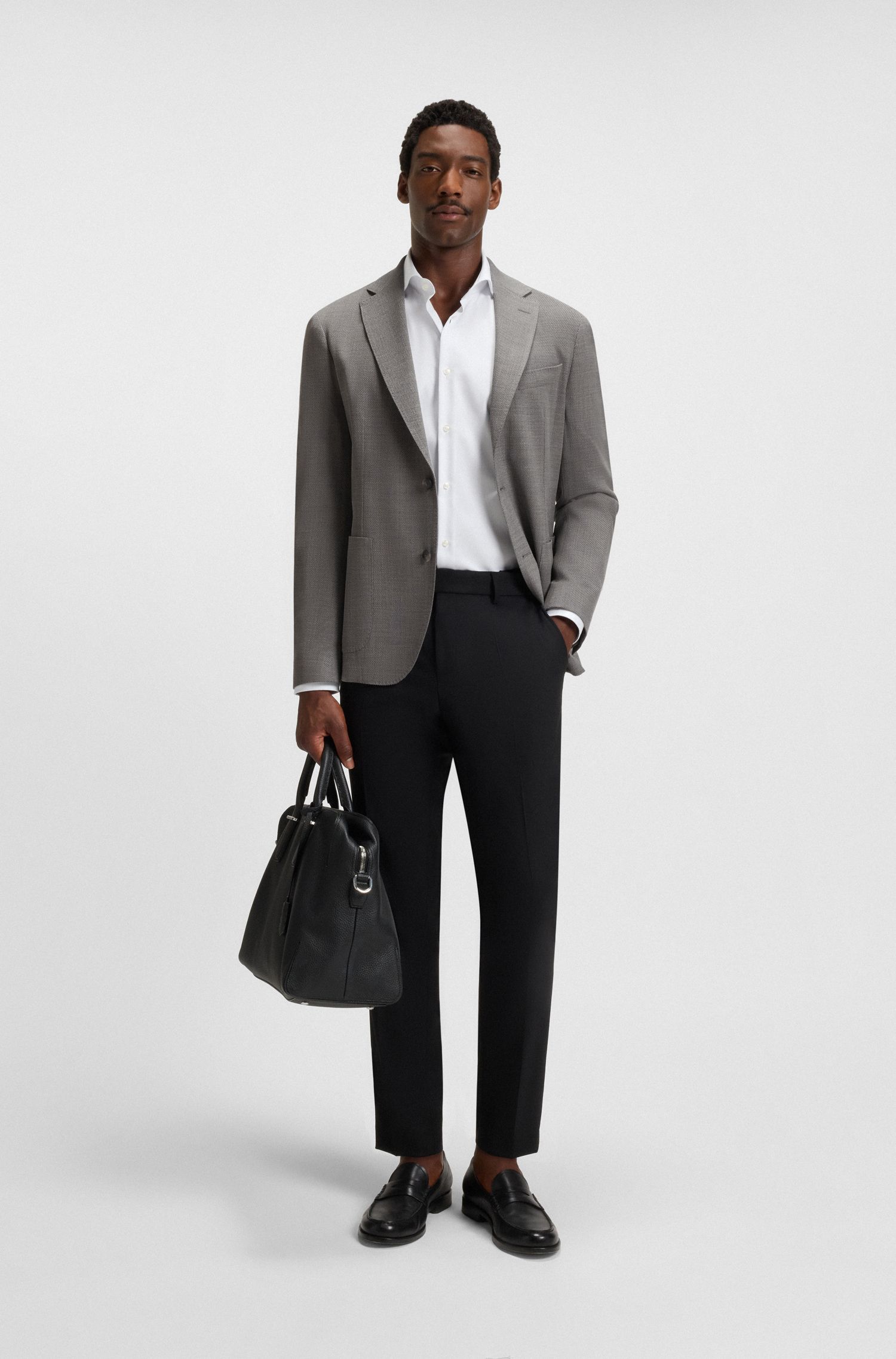 BOSS - Áo blazer ôm vải co giãn họa tiết nhỏ