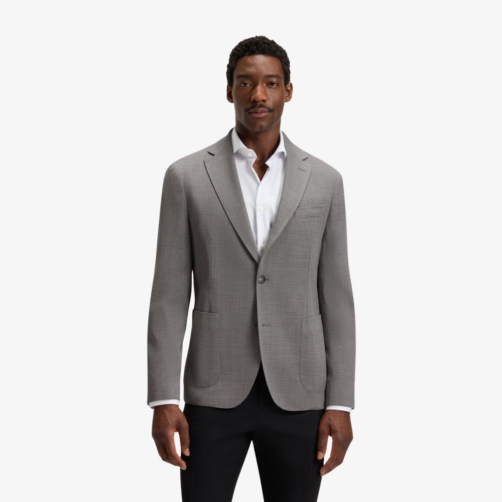 BOSS - Áo blazer ôm vải co giãn họa tiết nhỏ