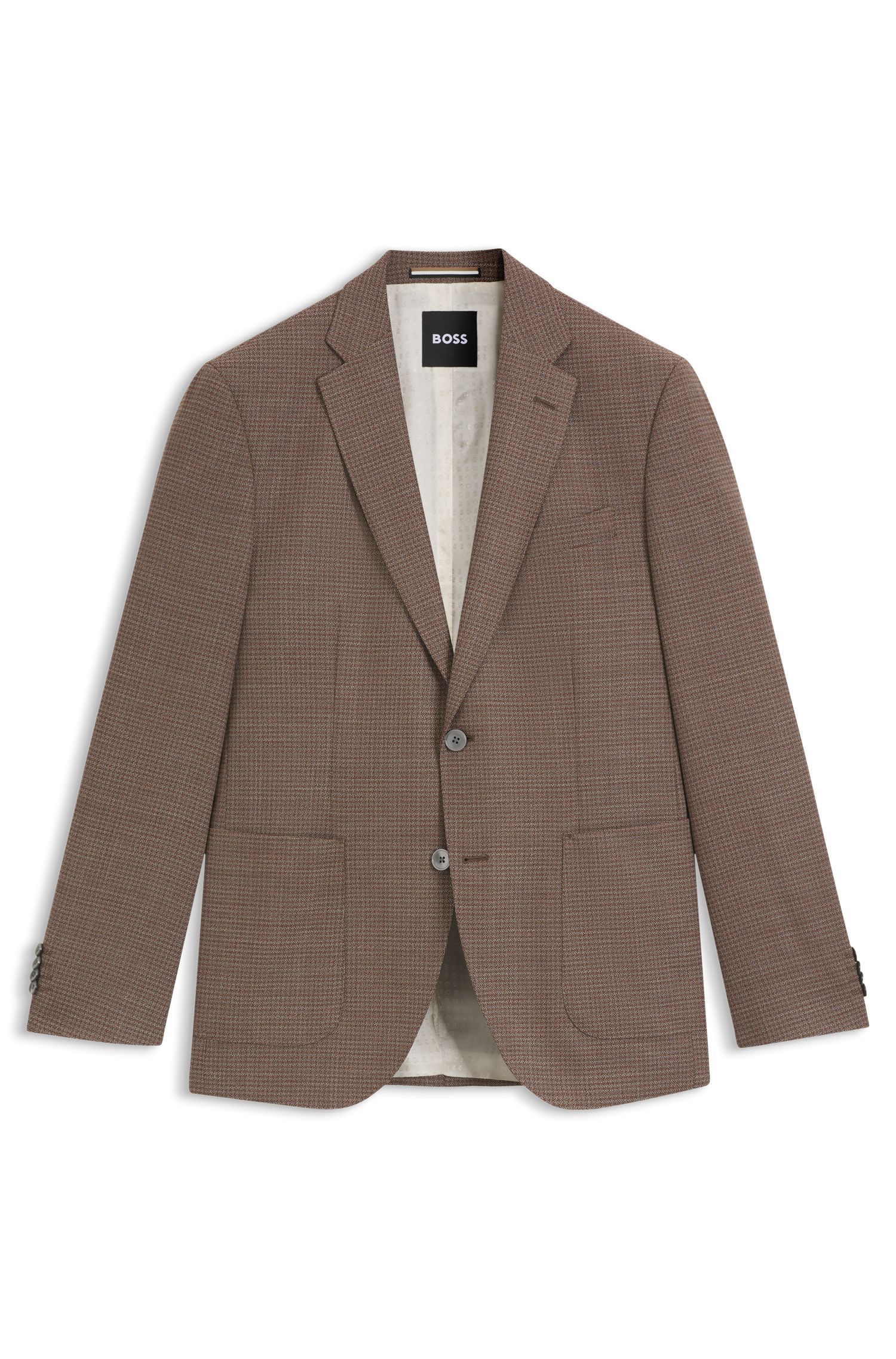 BOSS - Áo blazer dáng regular-fit vải len pha họa tiết