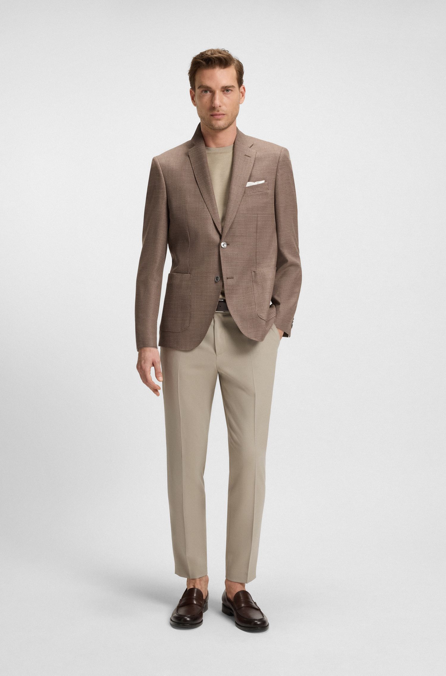 BOSS - Áo blazer dáng regular-fit vải len pha họa tiết