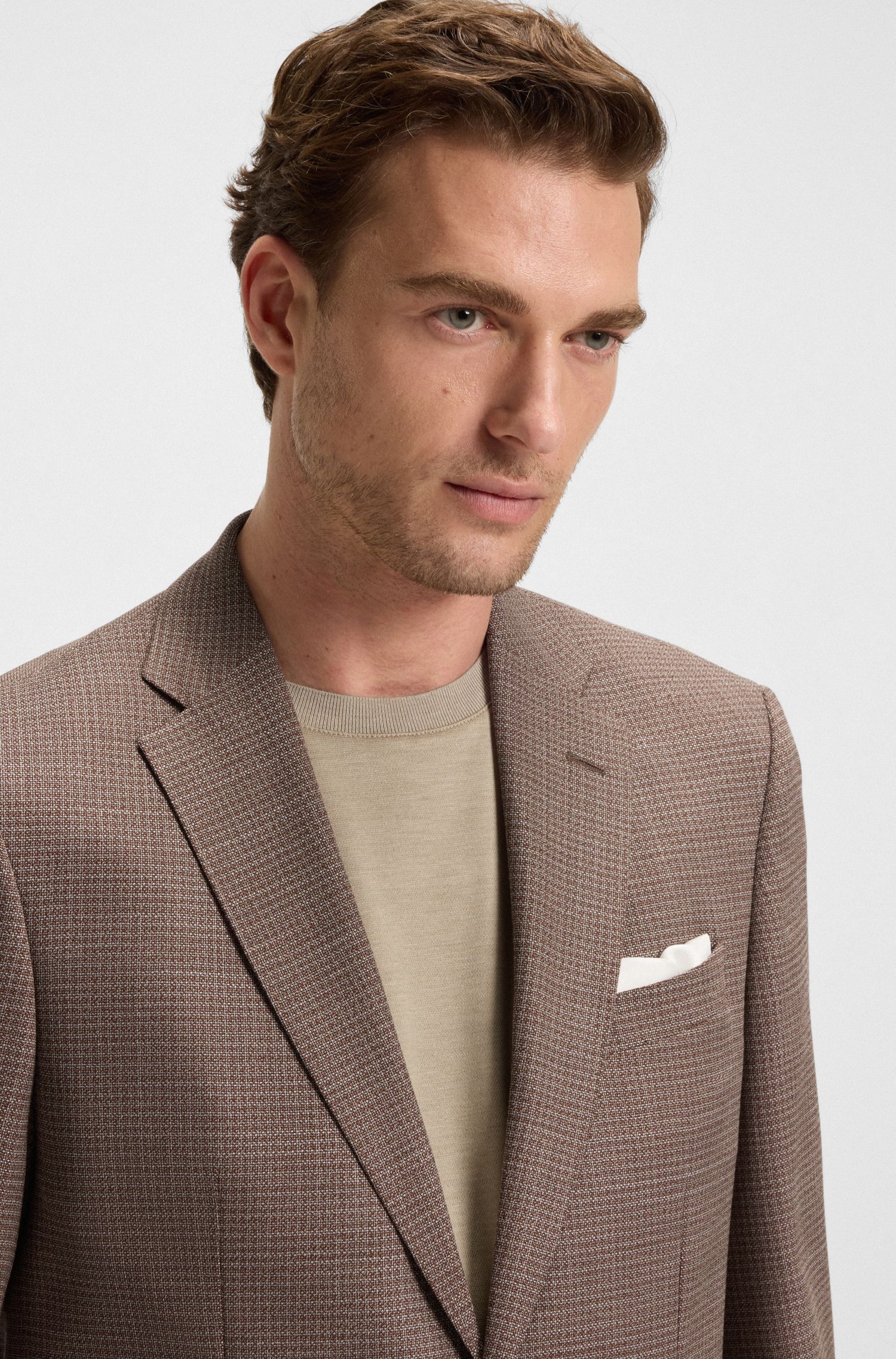 BOSS - Áo blazer dáng regular-fit vải len pha họa tiết