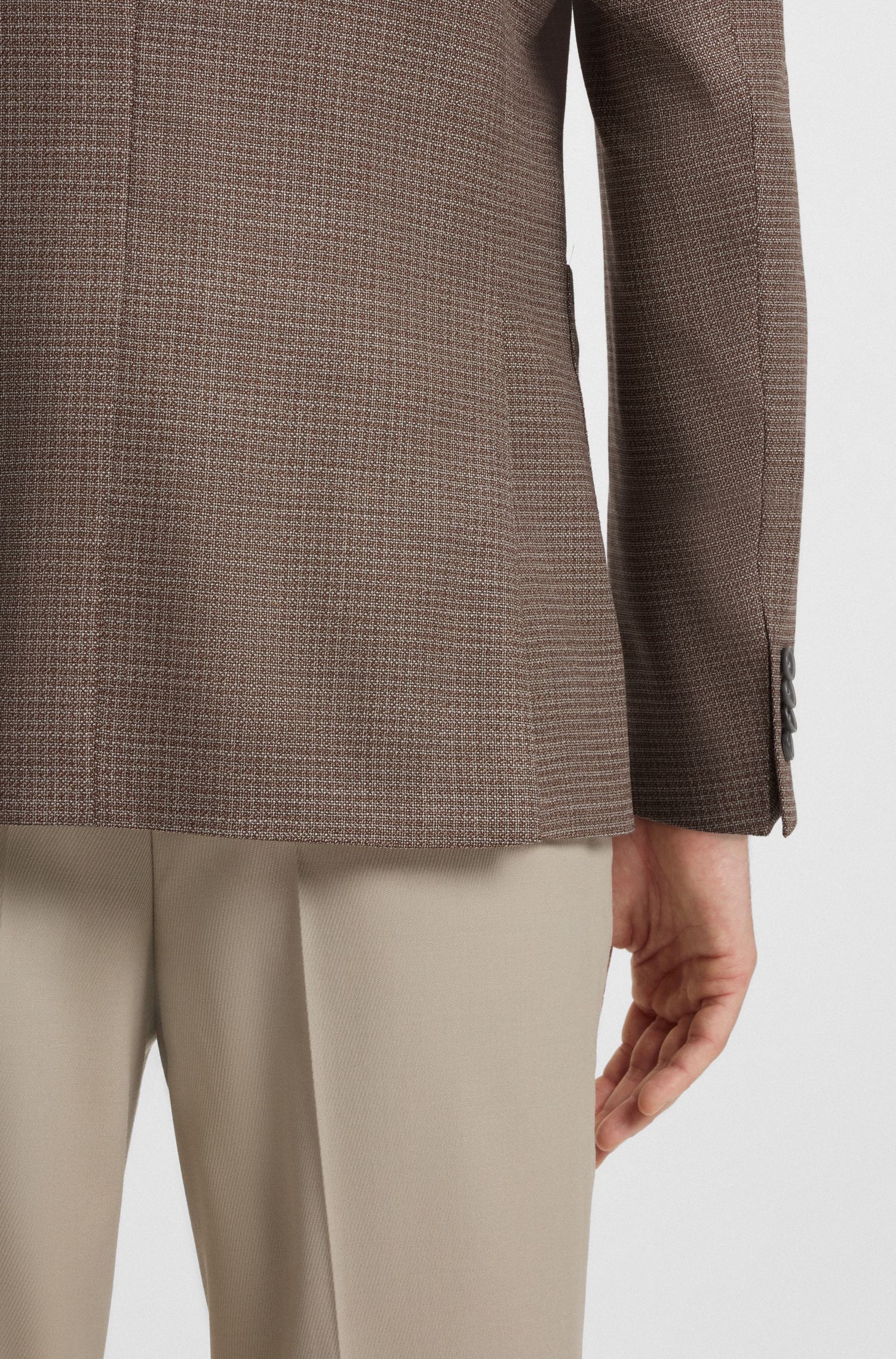 BOSS - Áo blazer dáng regular-fit vải len pha họa tiết