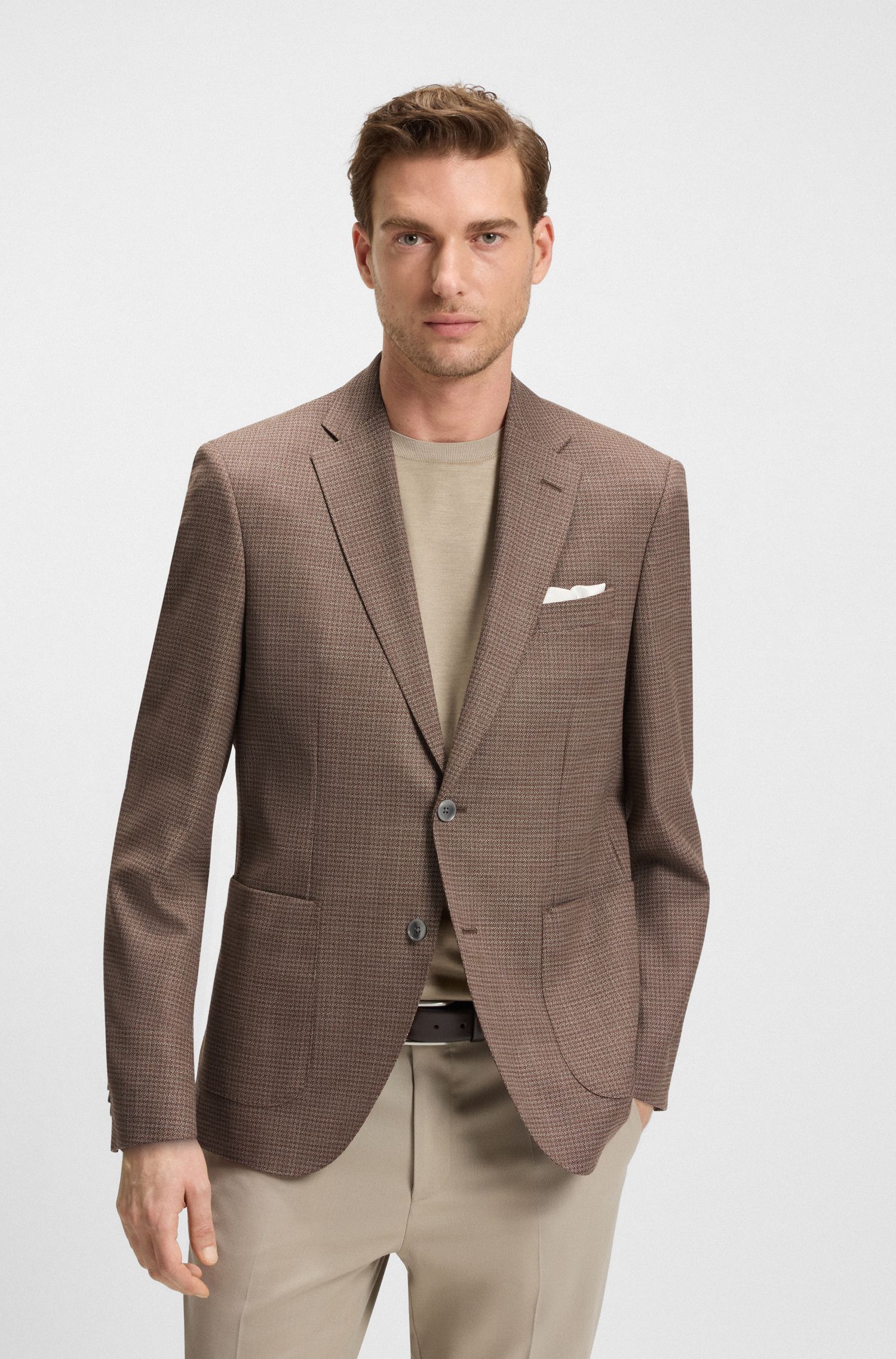 Áo blazer dáng regular-fit vải len pha họa tiết