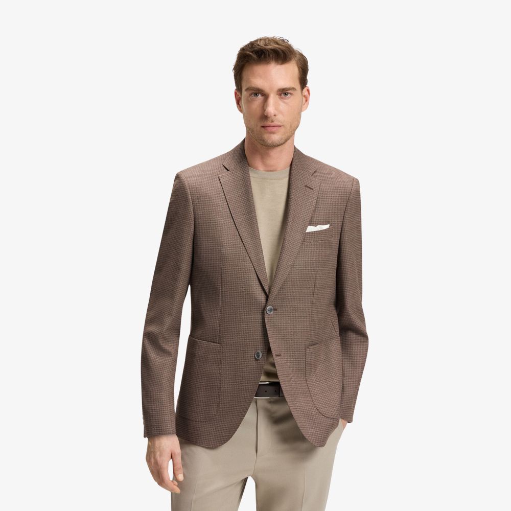 BOSS - Áo blazer dáng regular-fit vải len pha họa tiết