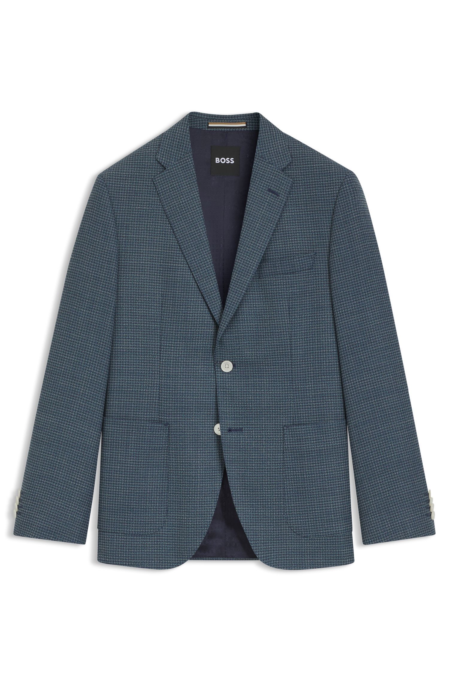 BOSS - Áo blazer dáng regular-fit vải len pha họa tiết