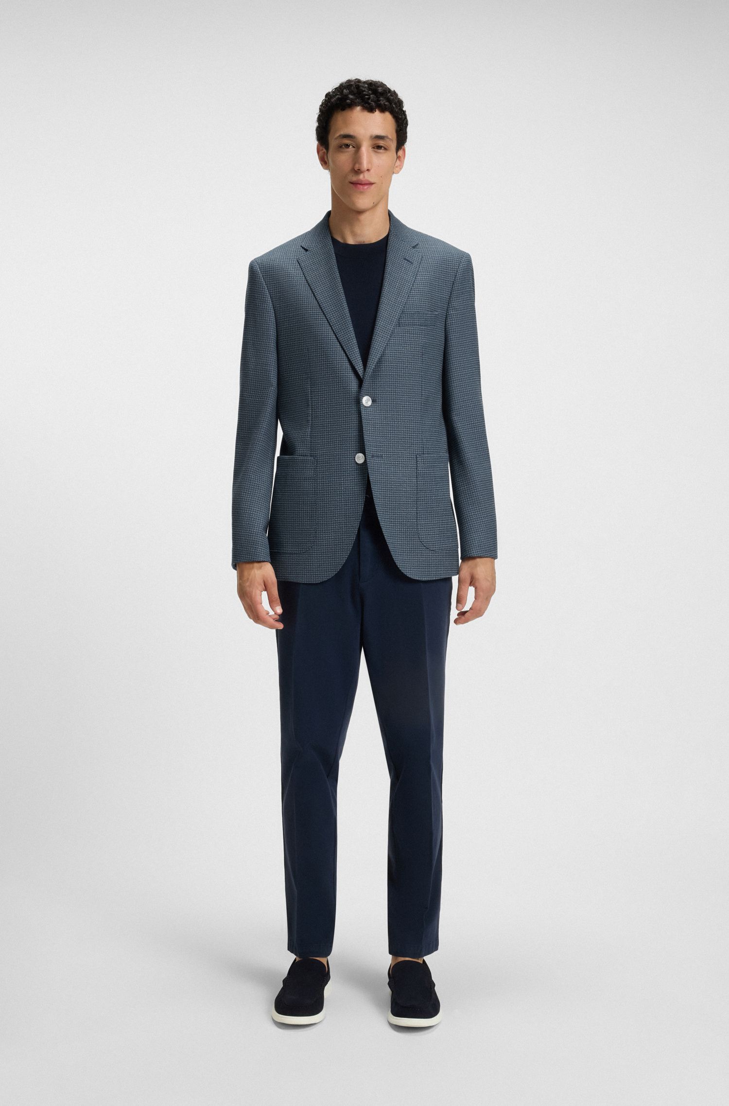 BOSS - Áo blazer dáng regular-fit vải len pha họa tiết