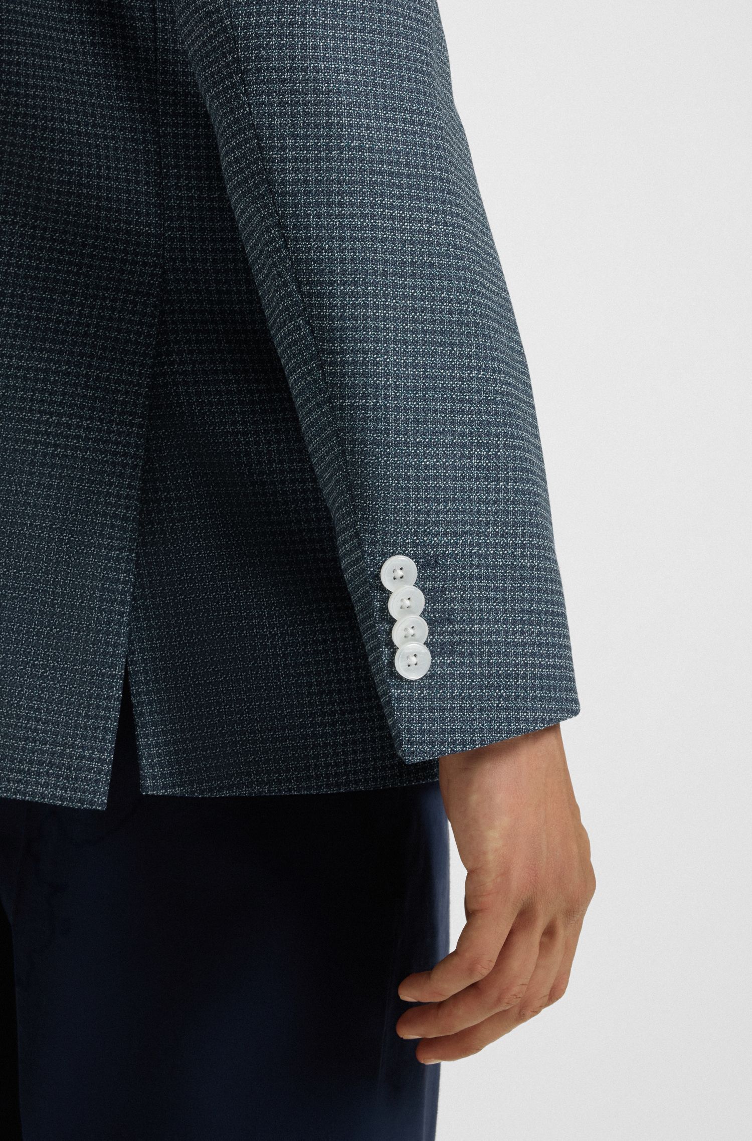 BOSS - Áo blazer dáng regular-fit vải len pha họa tiết
