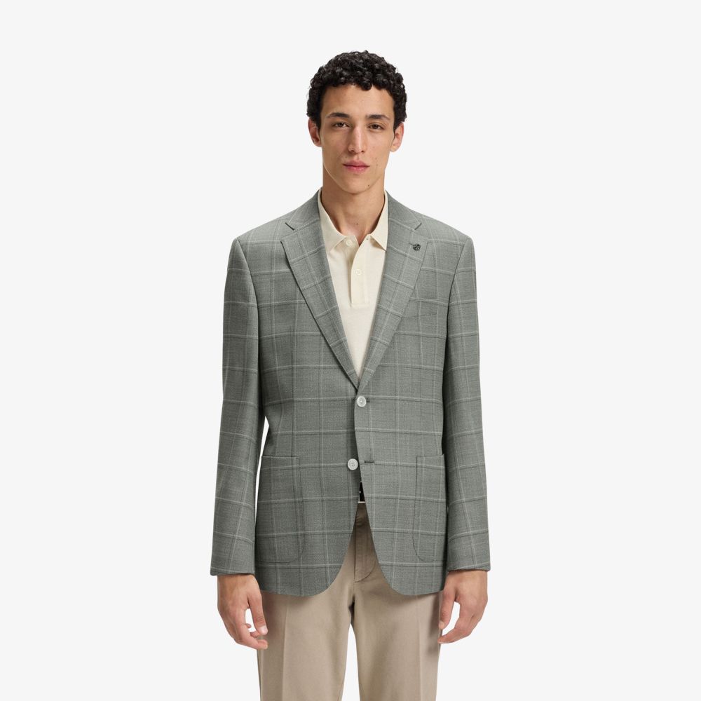 BOSS - Áo blazer dáng regular fit vải len pha kẻ caro
