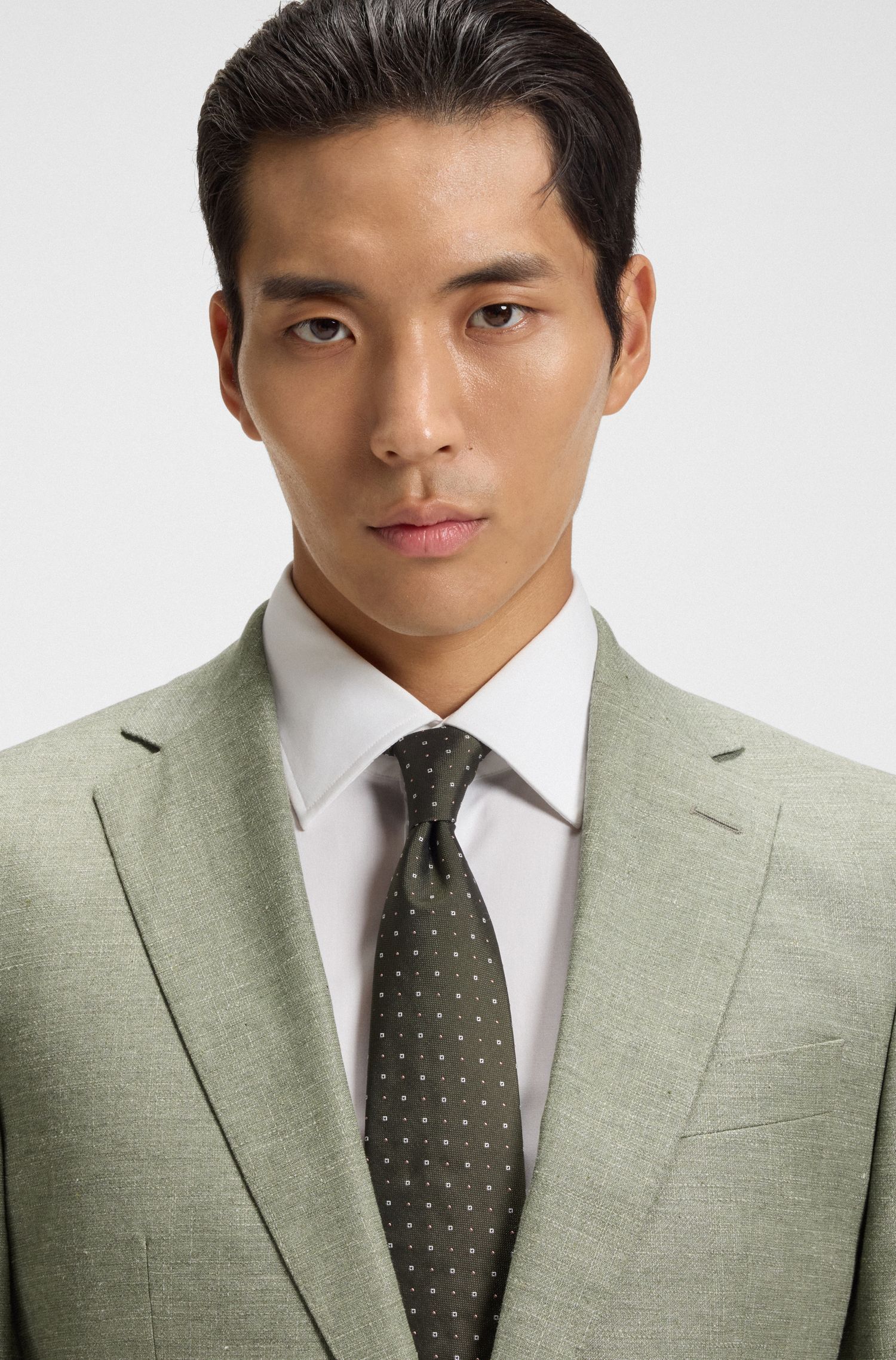 BOSS - Áo blazer dáng slim fit vải cotton co giãn họa tiết