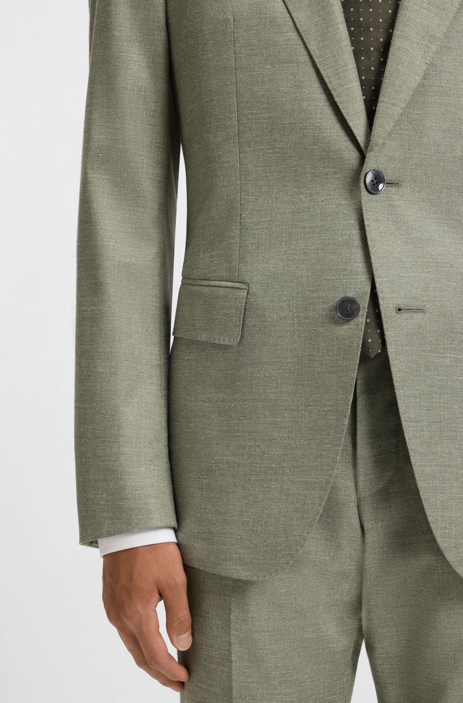BOSS - Áo blazer dáng slim fit vải cotton co giãn họa tiết