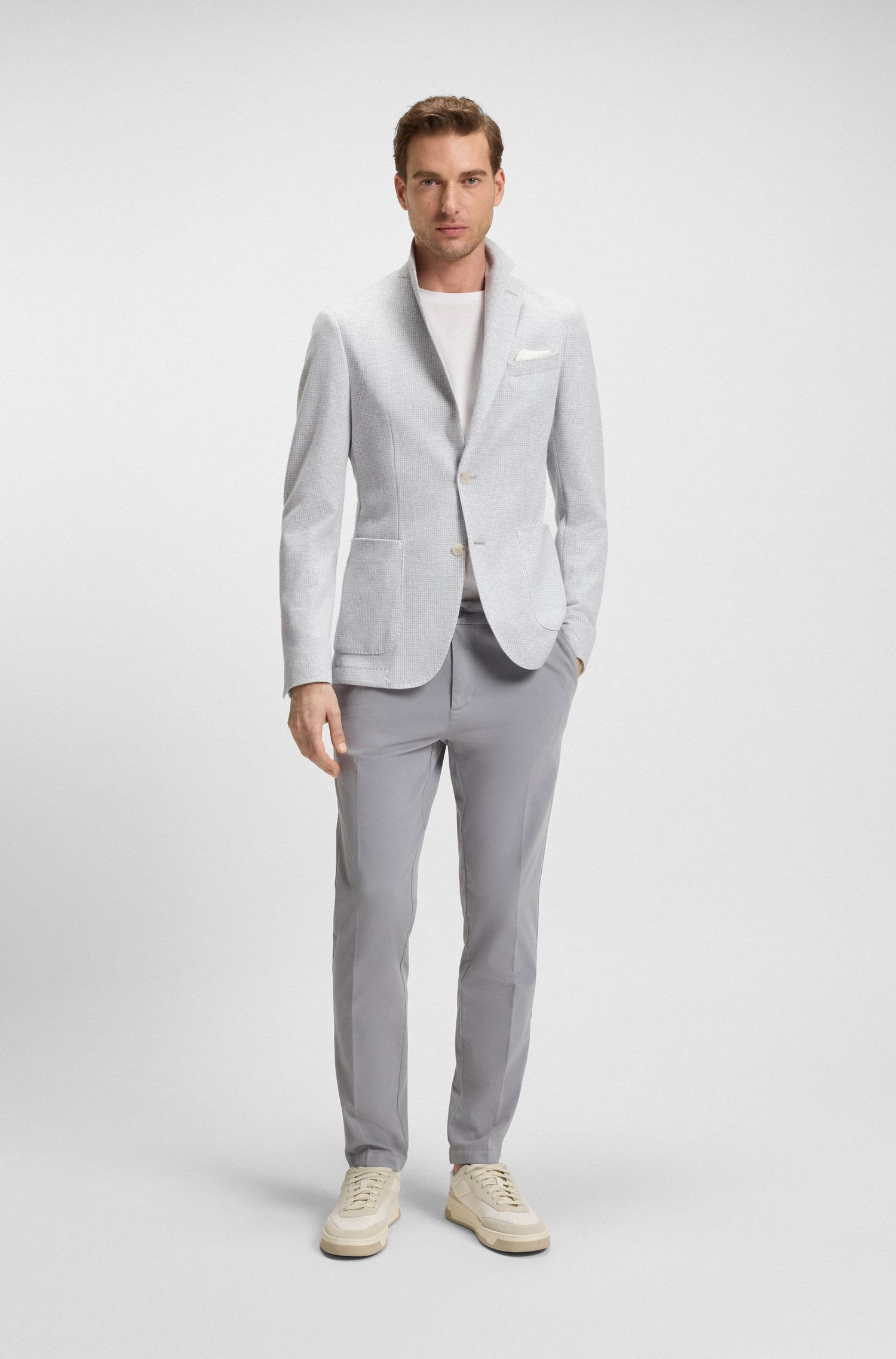 BOSS - Áo blazer dáng regular fit pha linen