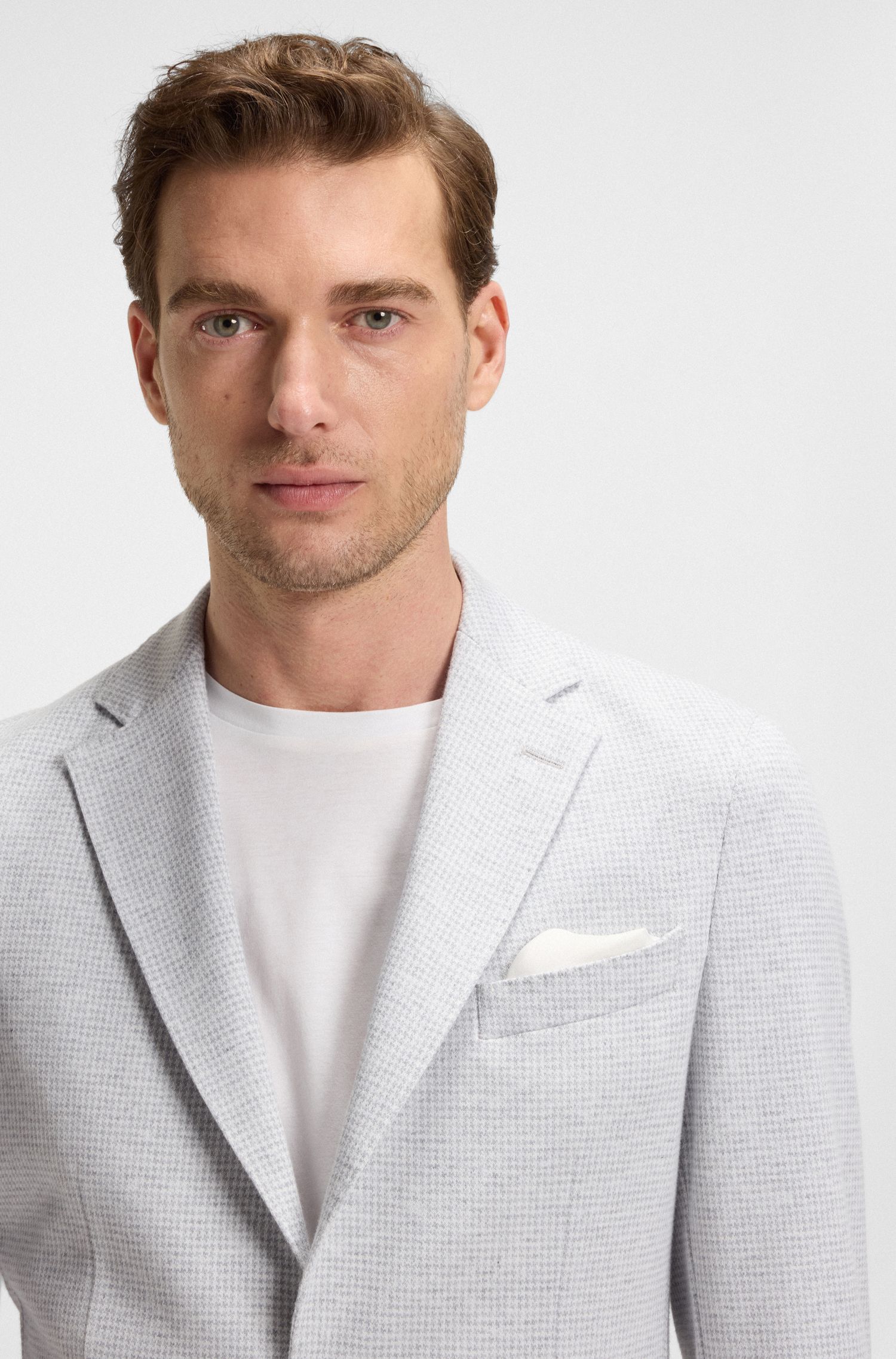 BOSS - Áo blazer dáng regular fit pha linen