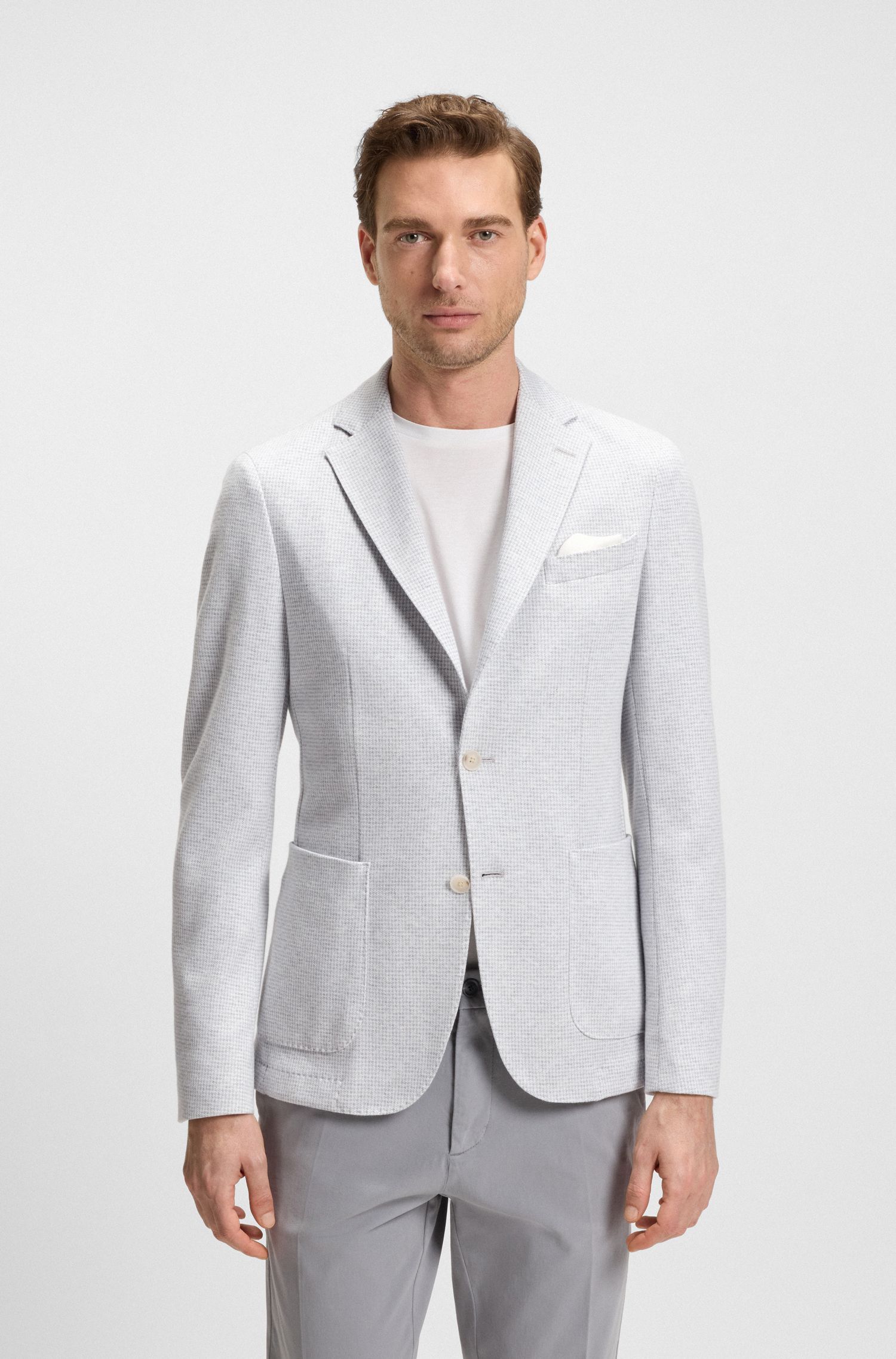 BOSS - Áo blazer dáng regular fit pha linen