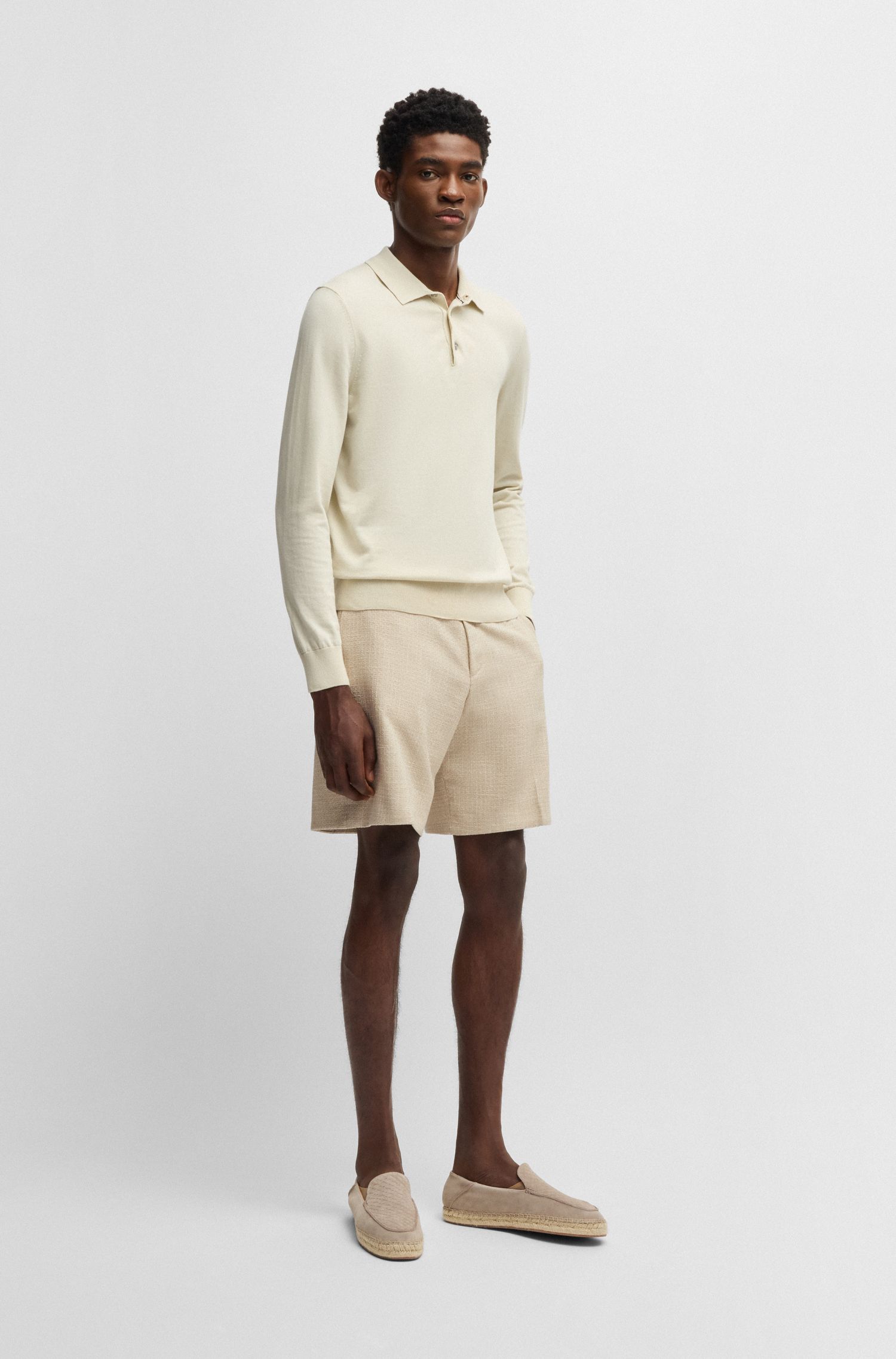 BOSS - Quần short vải tweed co giãn