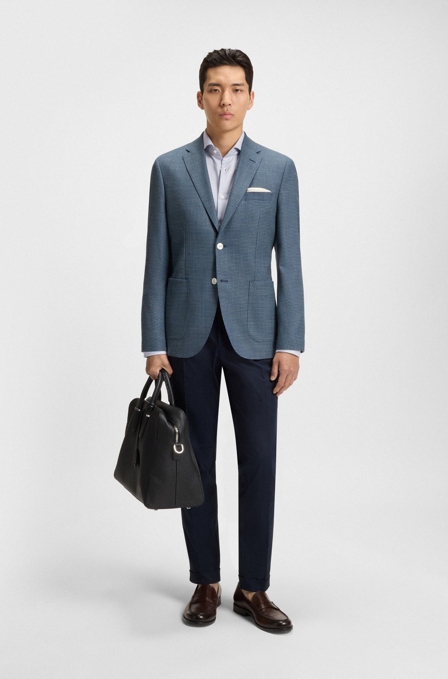 BOSS - Áo sơ mi ôm cotton dobby chống nhăn