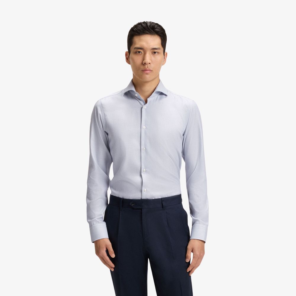 BOSS - Áo sơ mi ôm cotton dobby chống nhăn