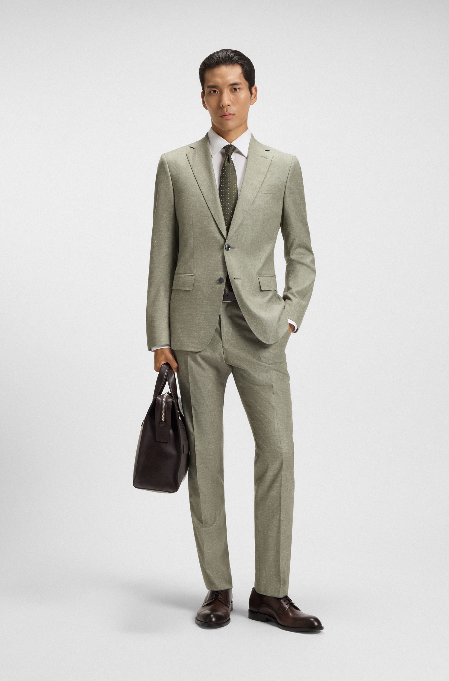 BOSS - Quần âu dáng slim fit vải cotton co giãn họa tiết