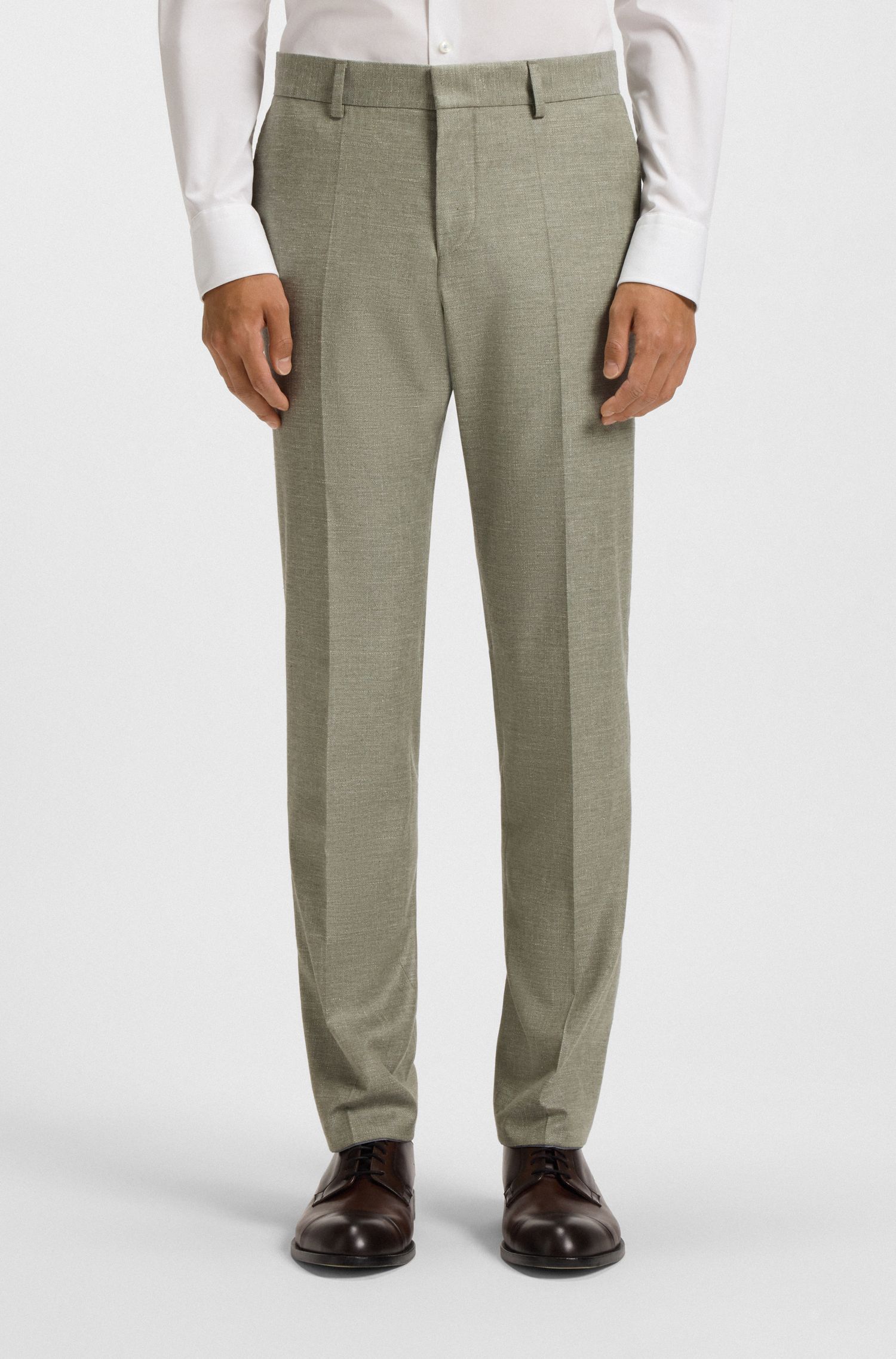 BOSS - Quần âu dáng slim fit vải cotton co giãn họa tiết