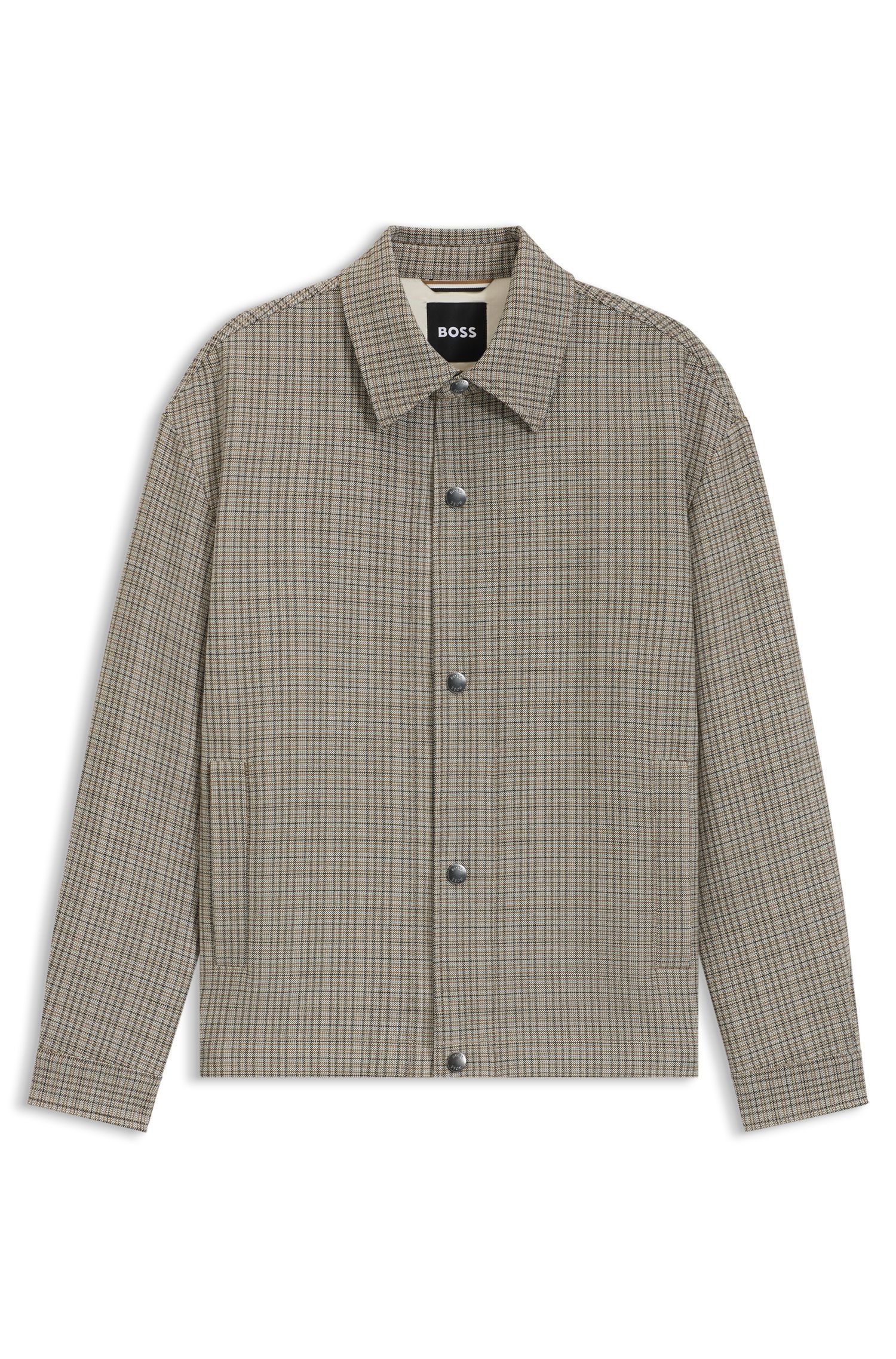 BOSS - Áo khoác dáng relaxed fit vải cotton co giãn kẻ caro
