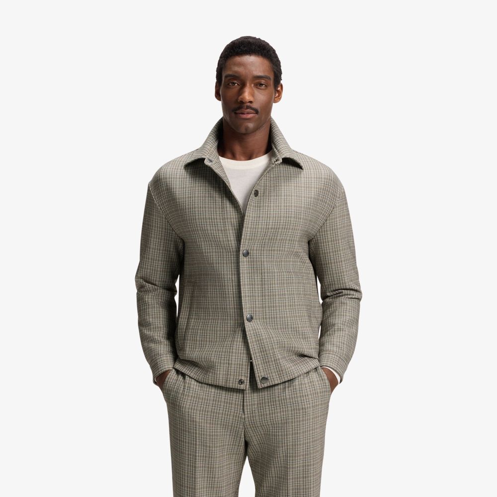 BOSS - Áo khoác dáng relaxed fit vải cotton co giãn kẻ caro