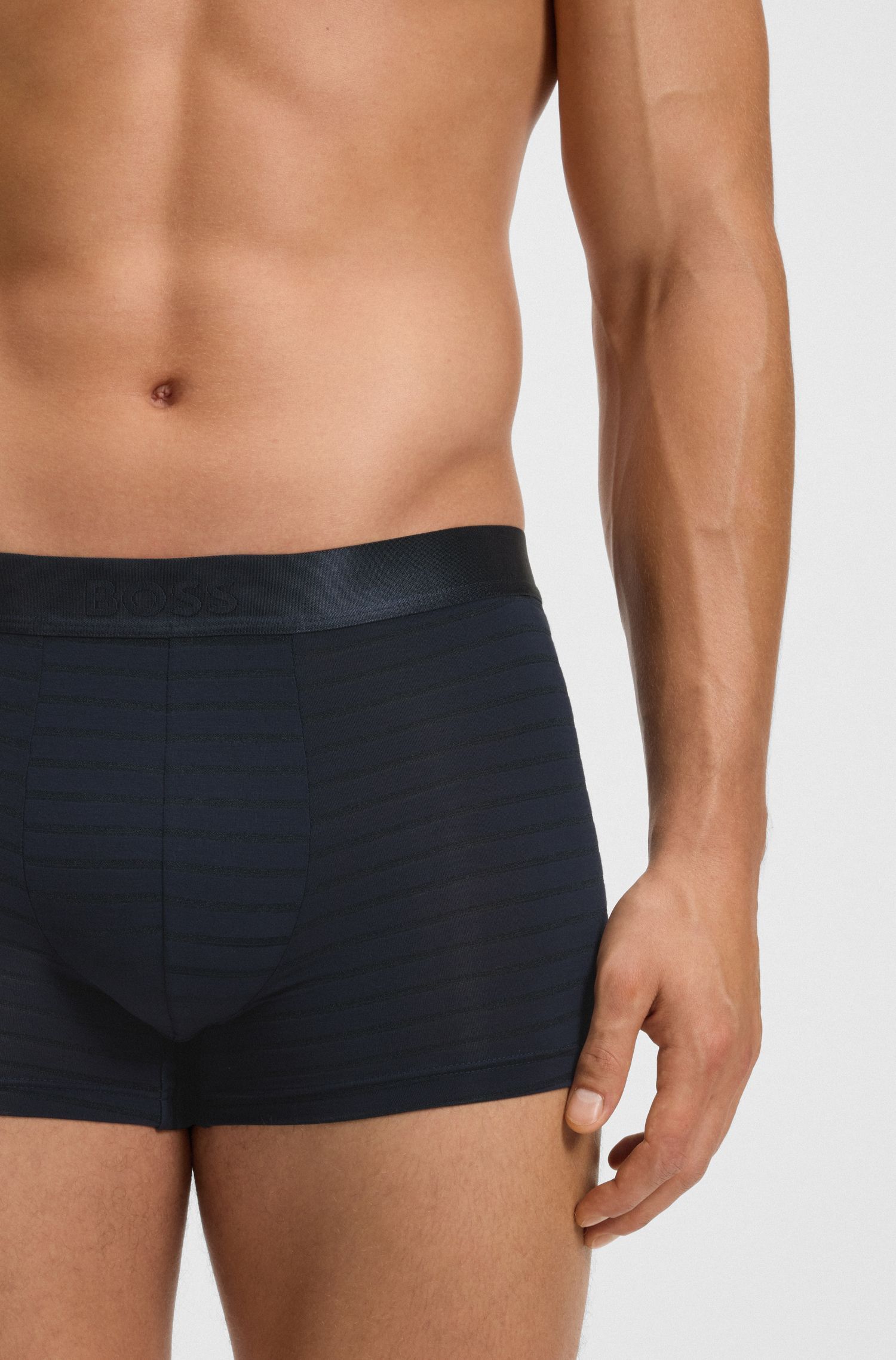 BOSS - Quần lót dáng boxer vải modal bóng kẻ sọc