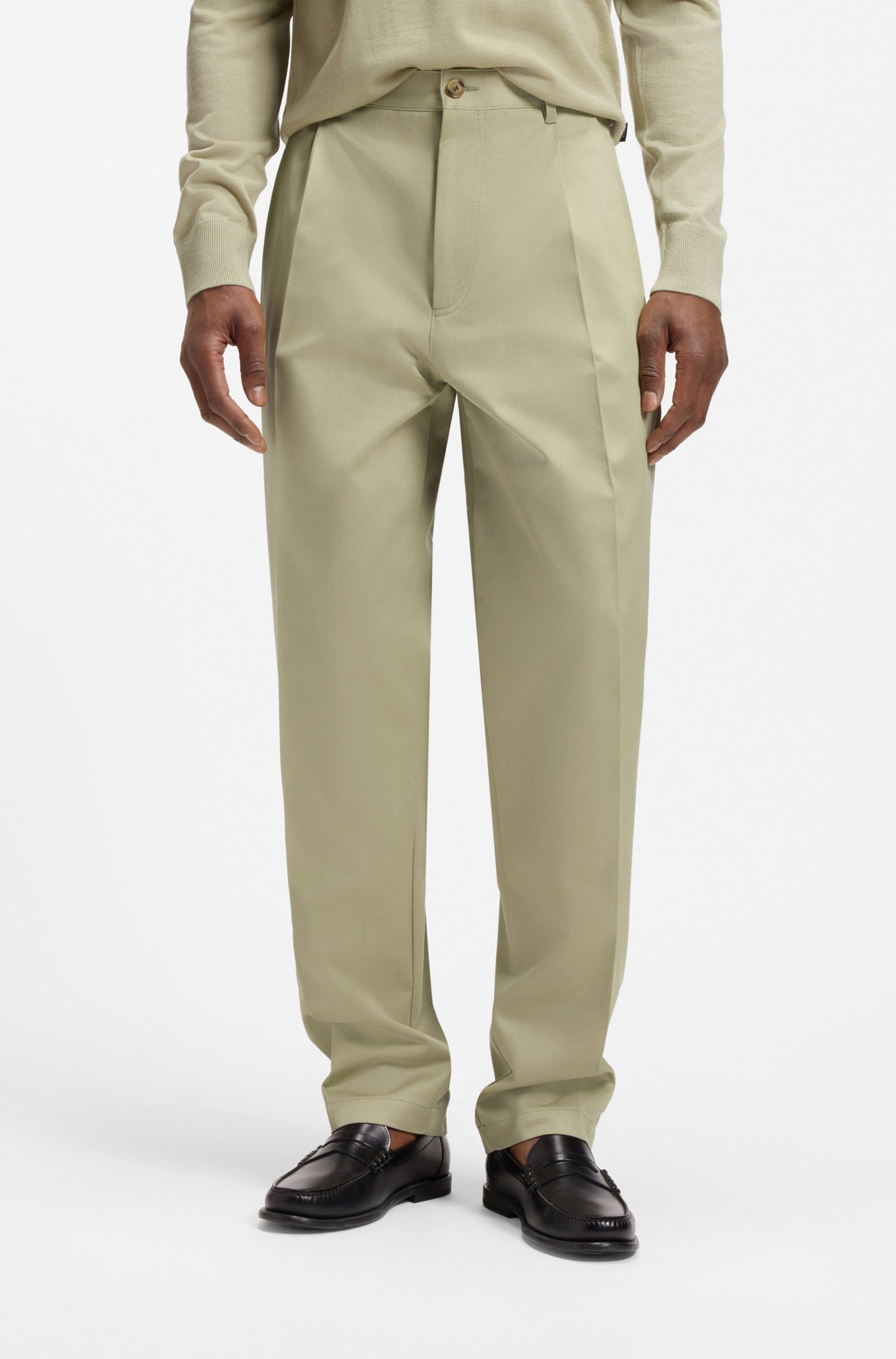 Quần âu dáng relaxed fit vải cotton twill