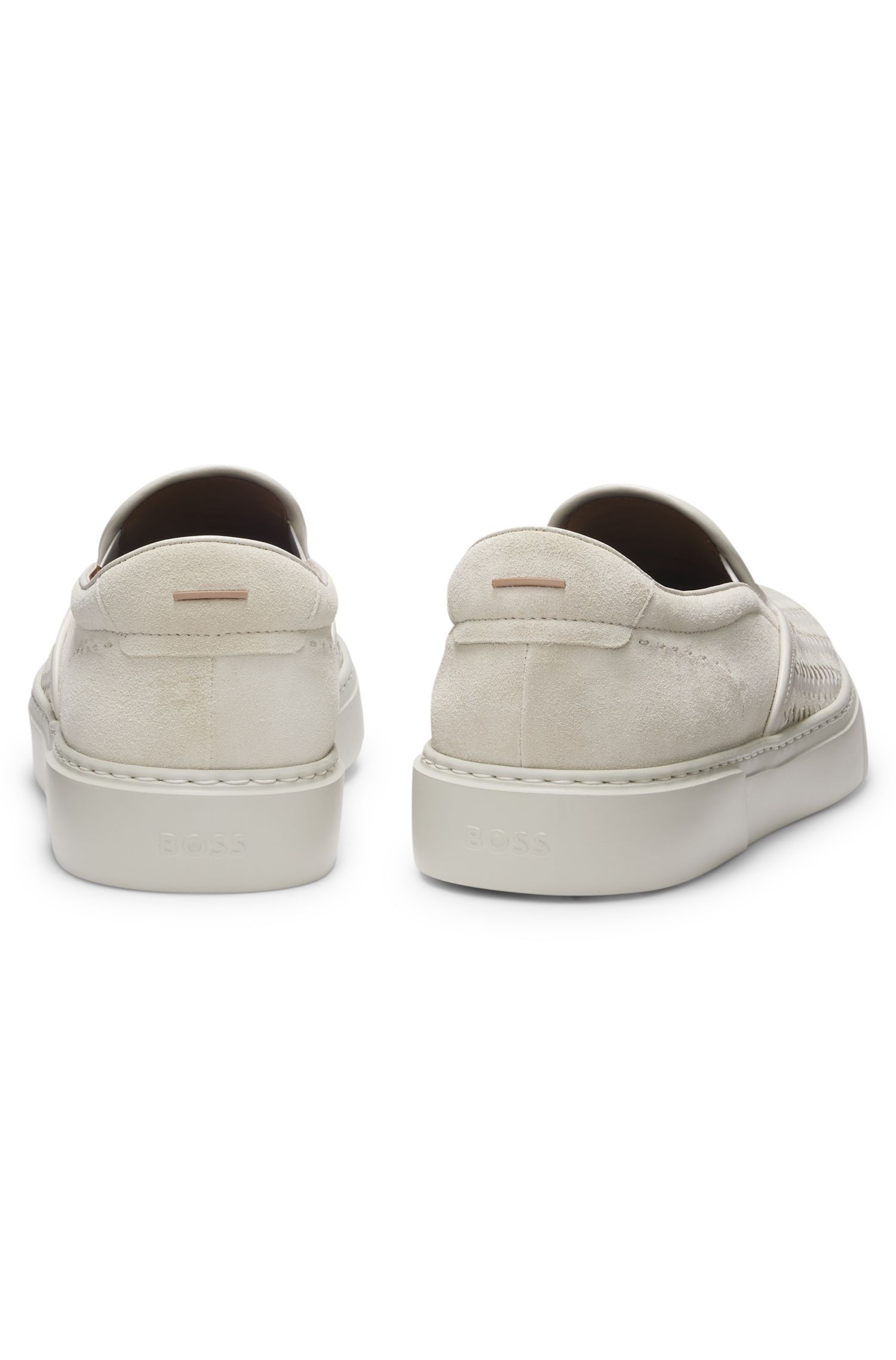 BOSS - Giày slip-on Gary da lộn dệt và trơn