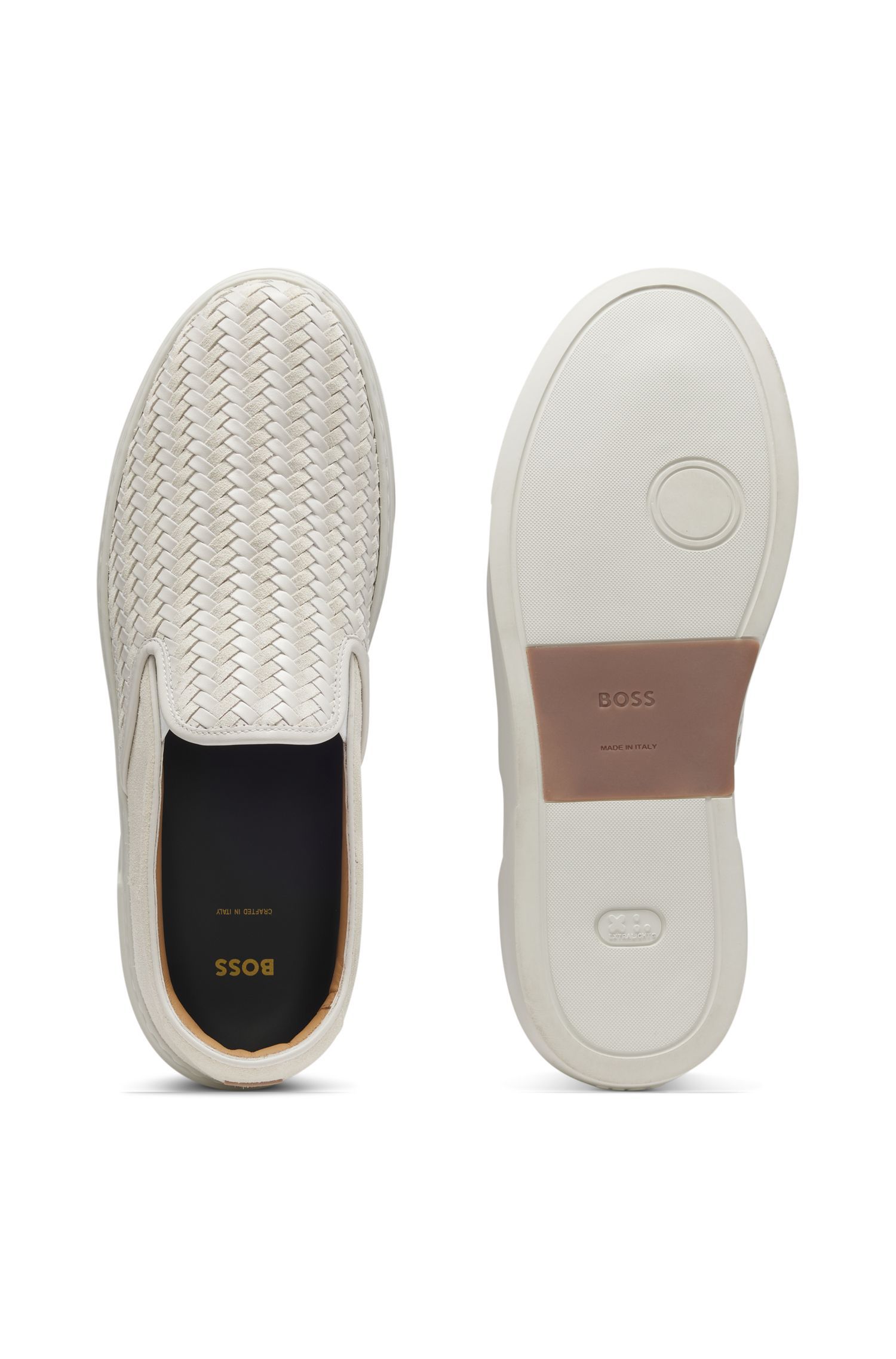 BOSS - Giày slip-on Gary da lộn dệt và trơn