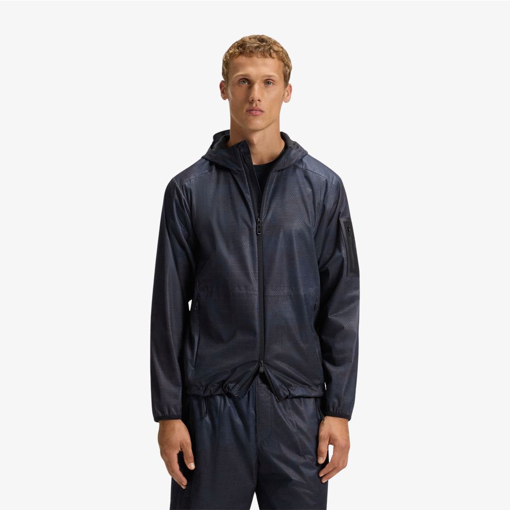 Áo khoác parka thể thao có mũ in họa tiết toàn bộ