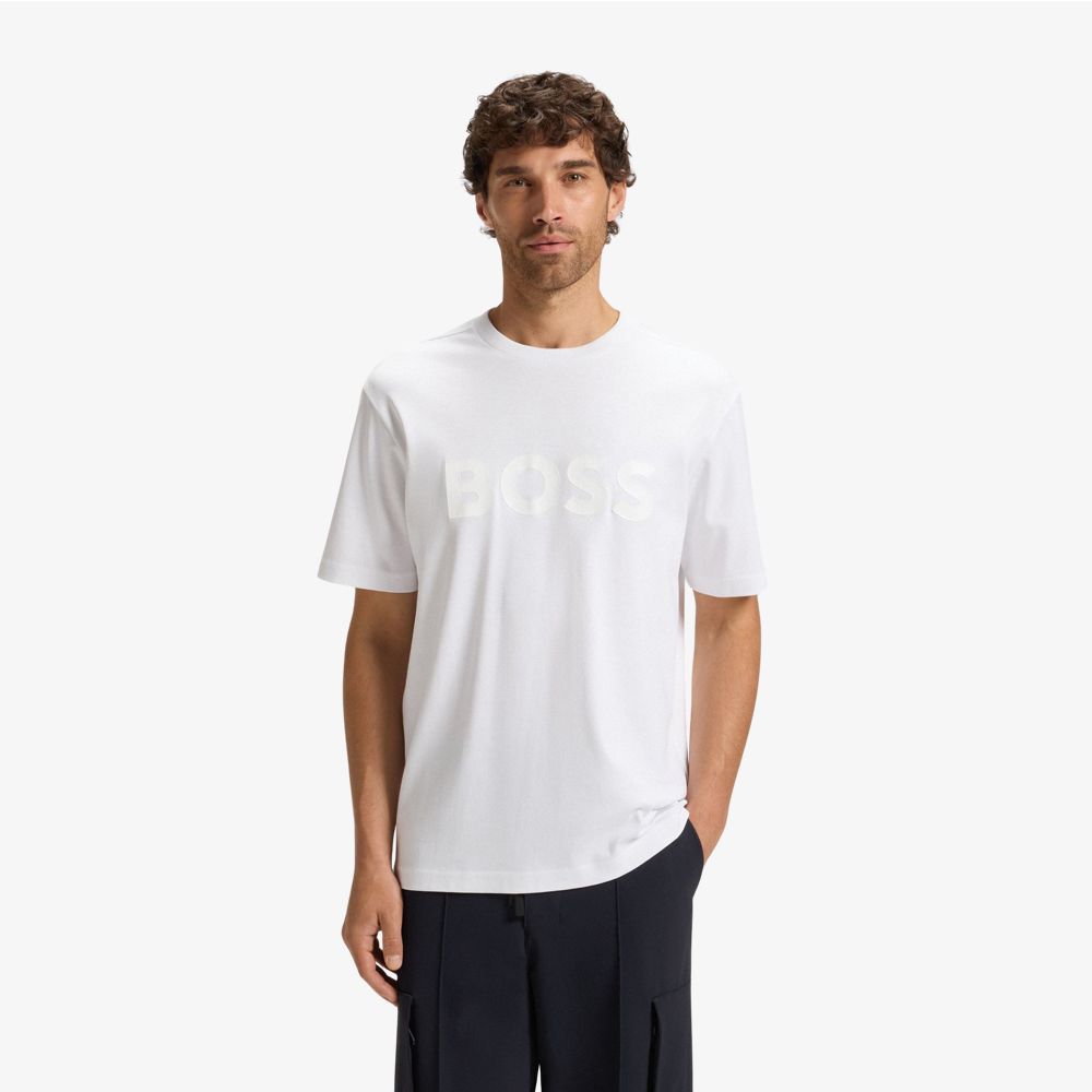 BOSS - Áo thun cotton jersey in logo nổi