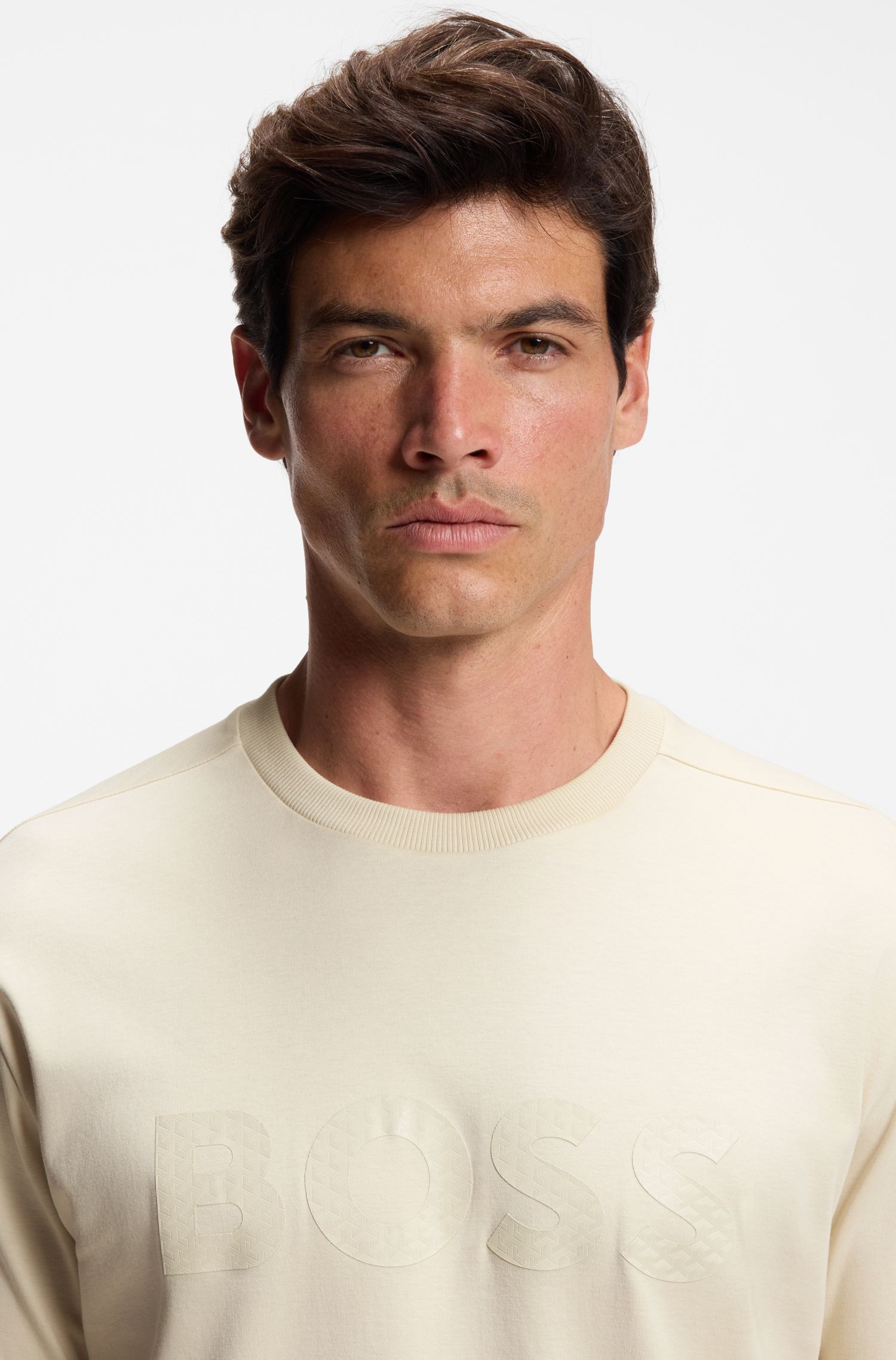 BOSS - Áo thun cotton jersey in logo nổi