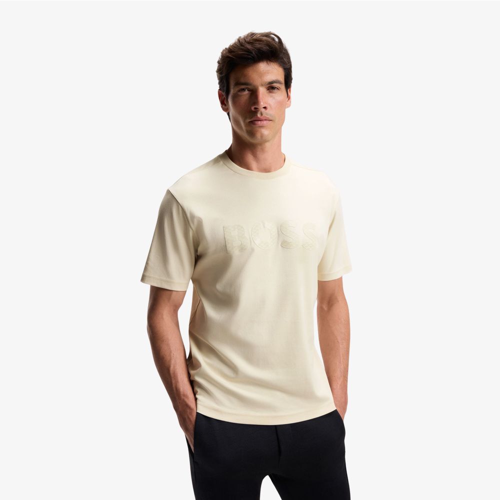 BOSS - Áo thun cotton jersey in logo nổi