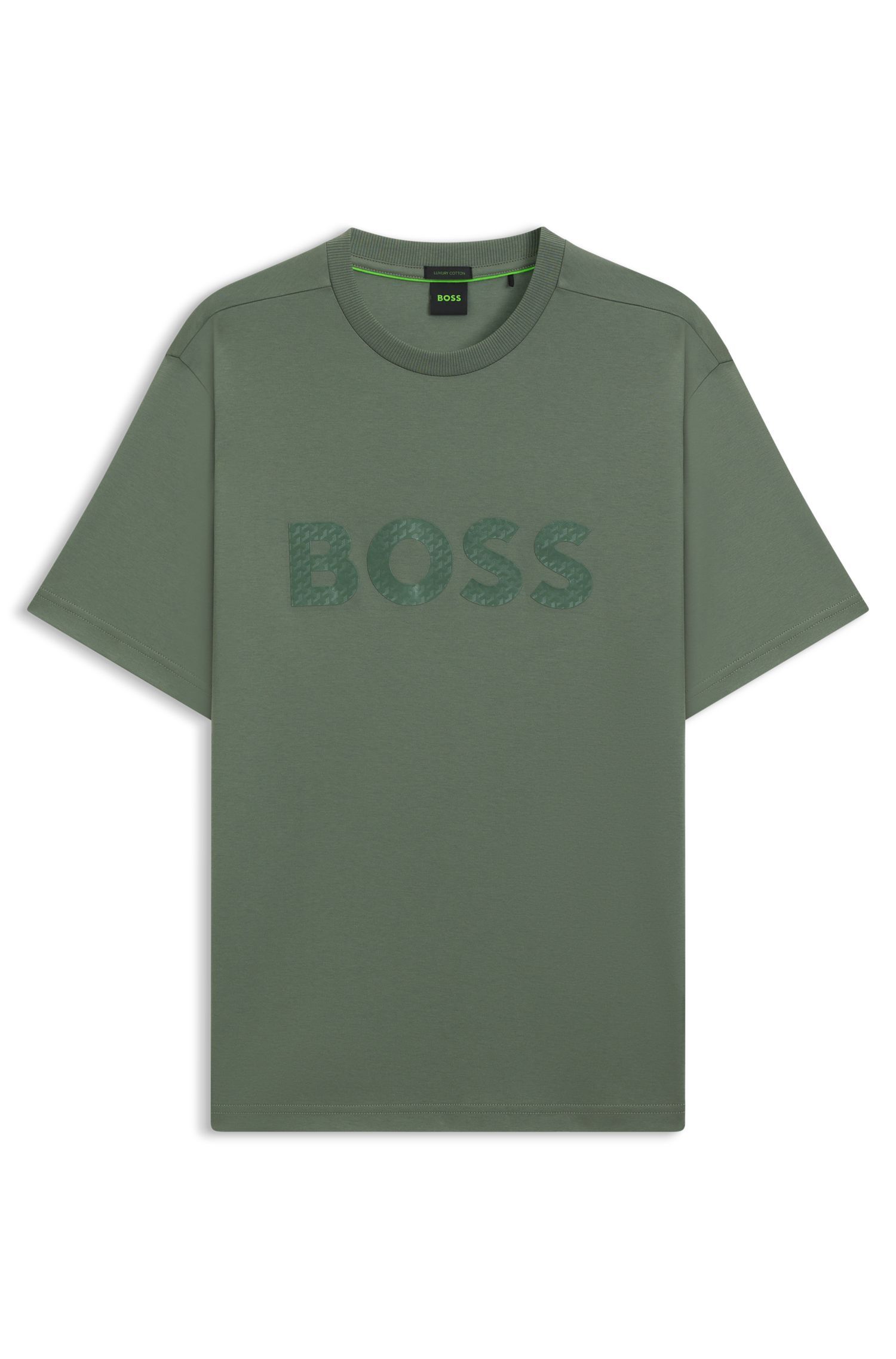 BOSS - Áo thun cotton jersey in logo nổi