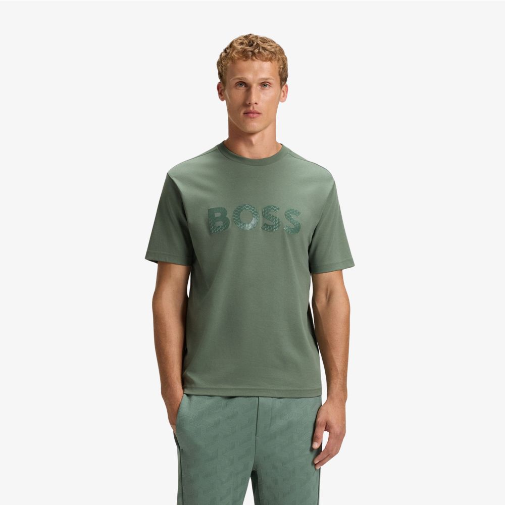 BOSS - Áo thun cotton jersey in logo nổi