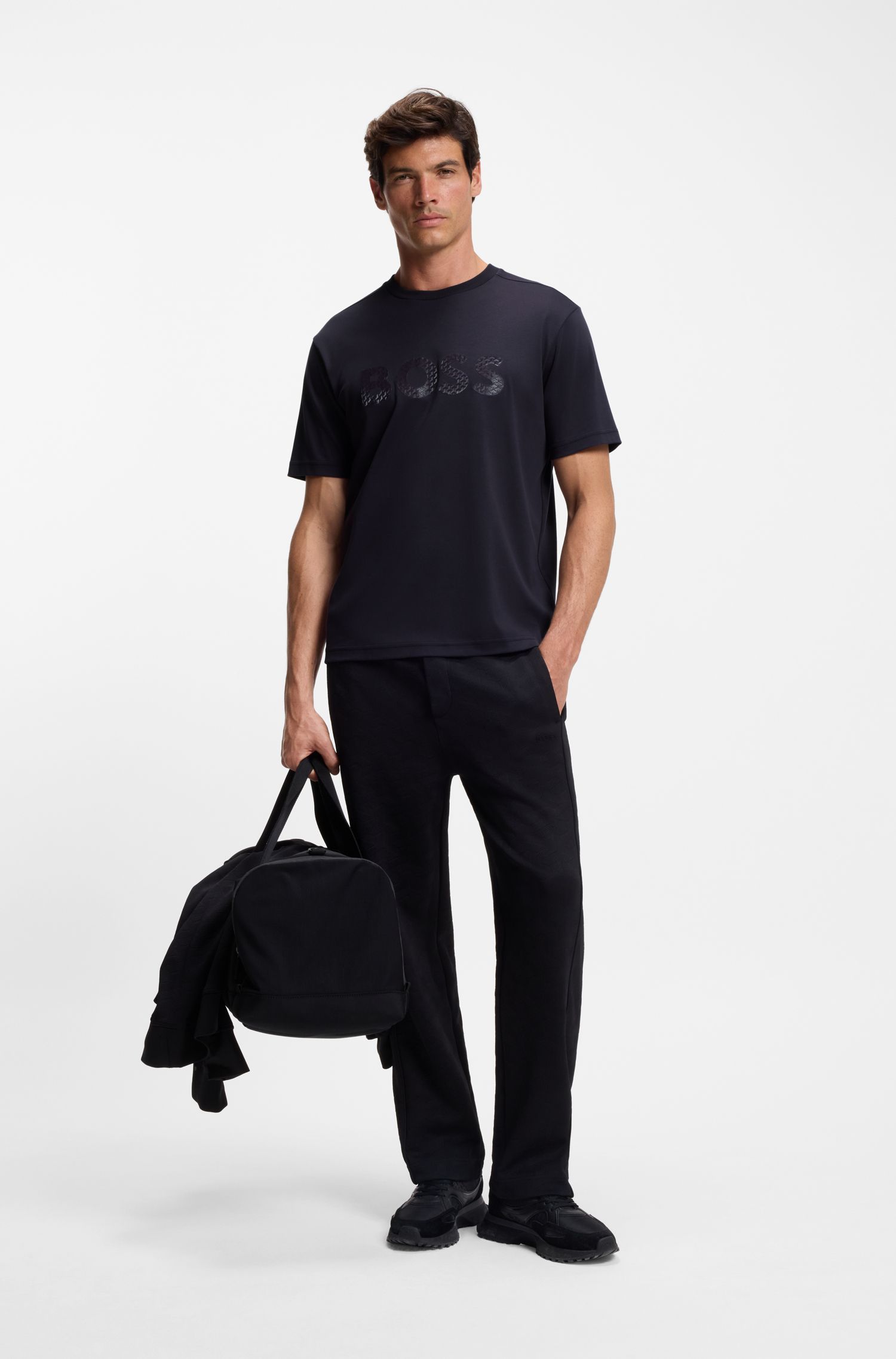 BOSS - Áo thun cotton jersey in logo nổi