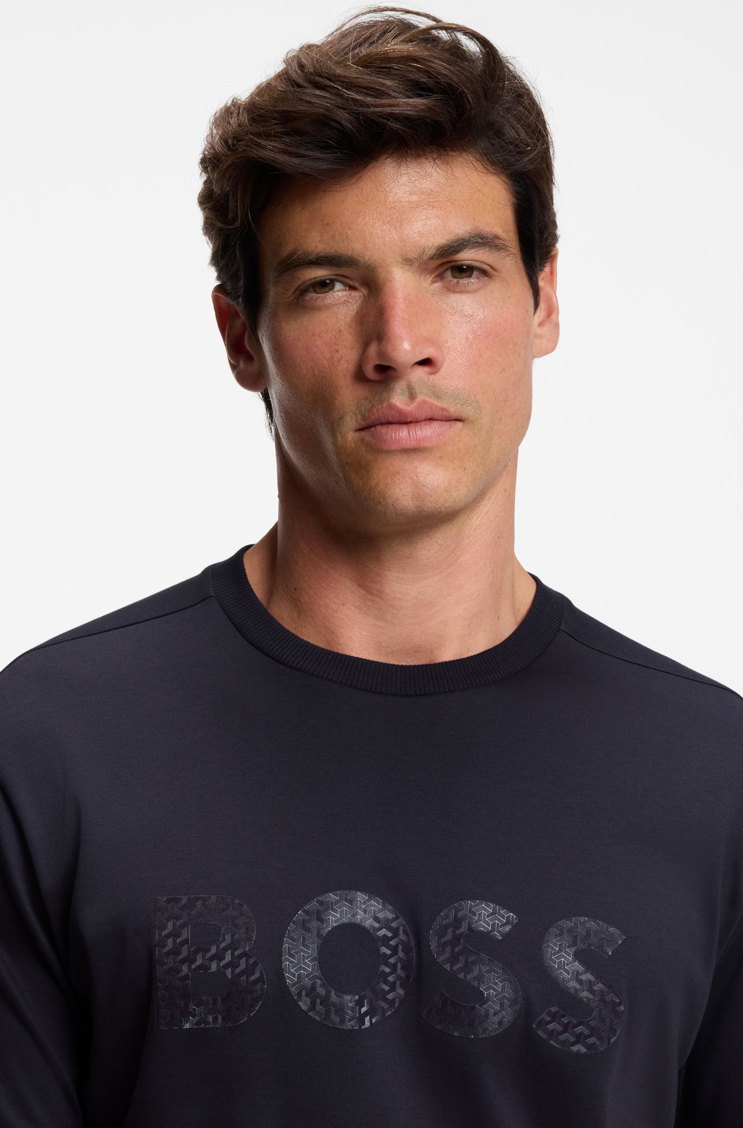 BOSS - Áo thun cotton jersey in logo nổi