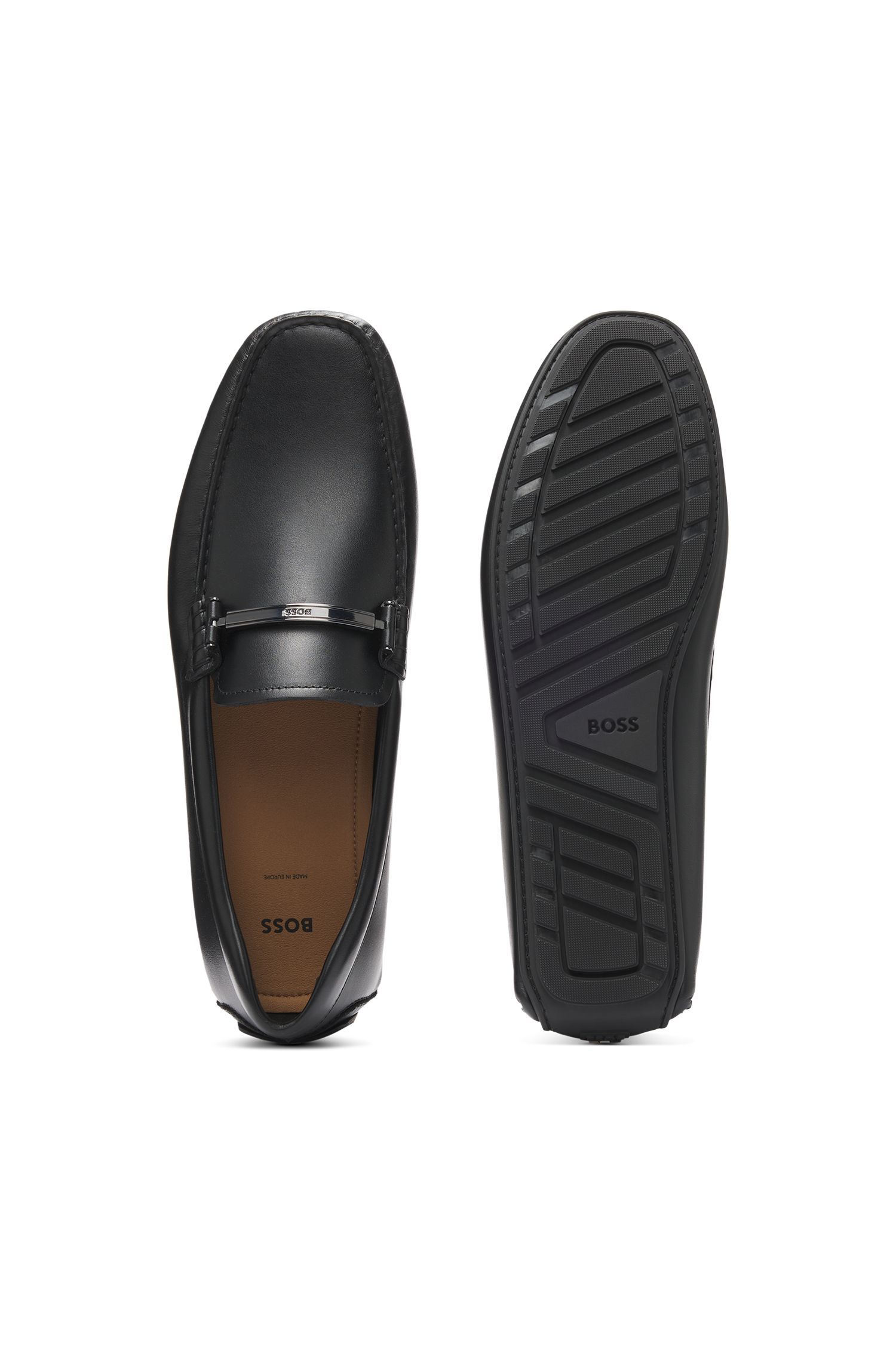 BOSS - Giày loafers da với chi tiết logo kim loại