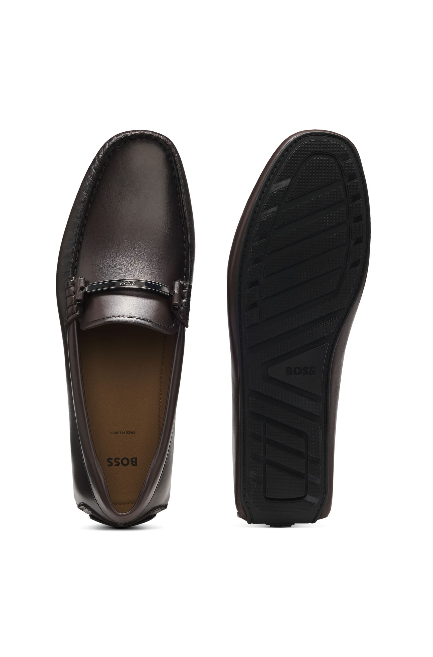 BOSS - Giày loafers da với chi tiết logo kim loại