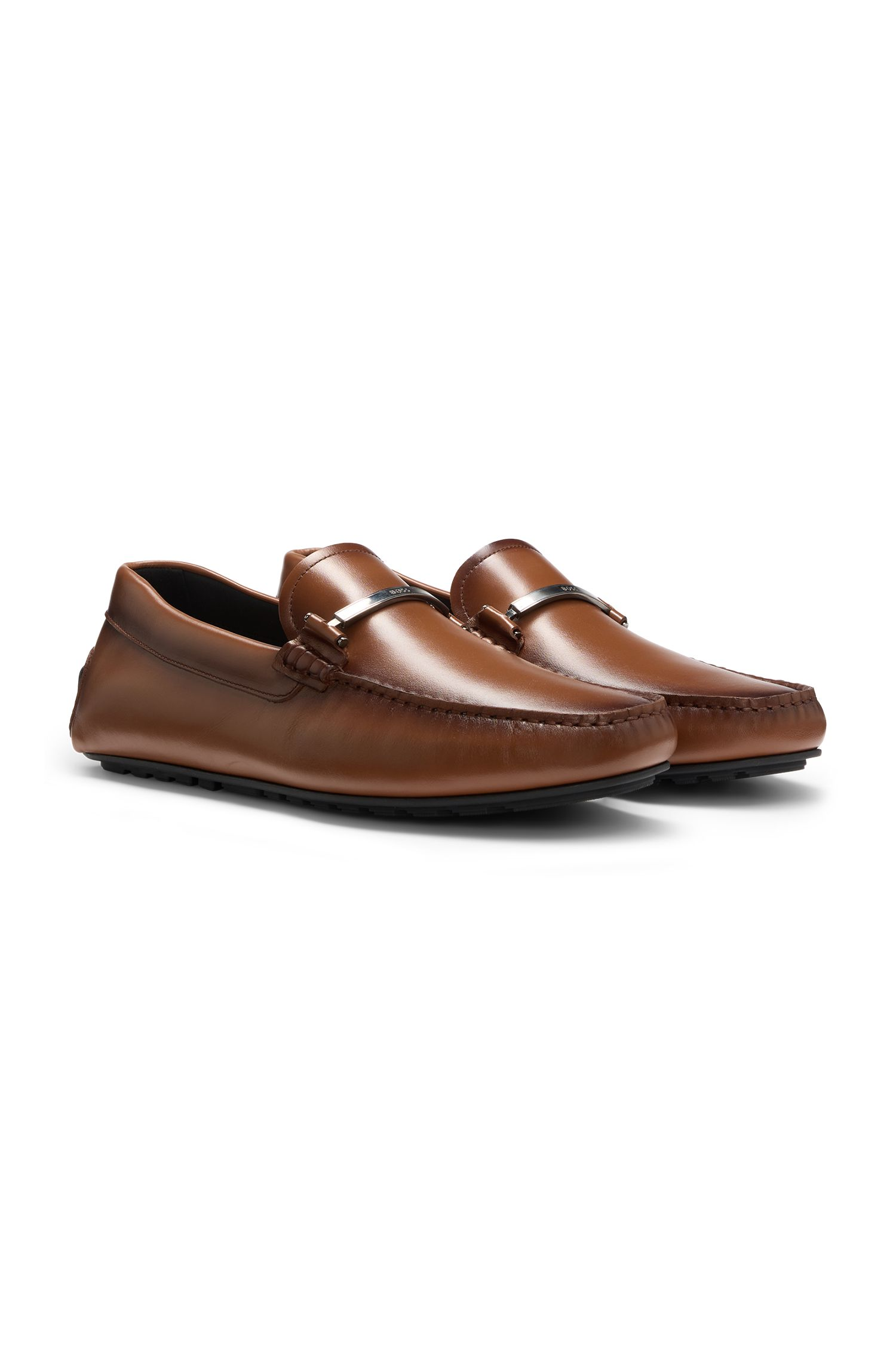 BOSS - Giày loafers da với chi tiết logo kim loại